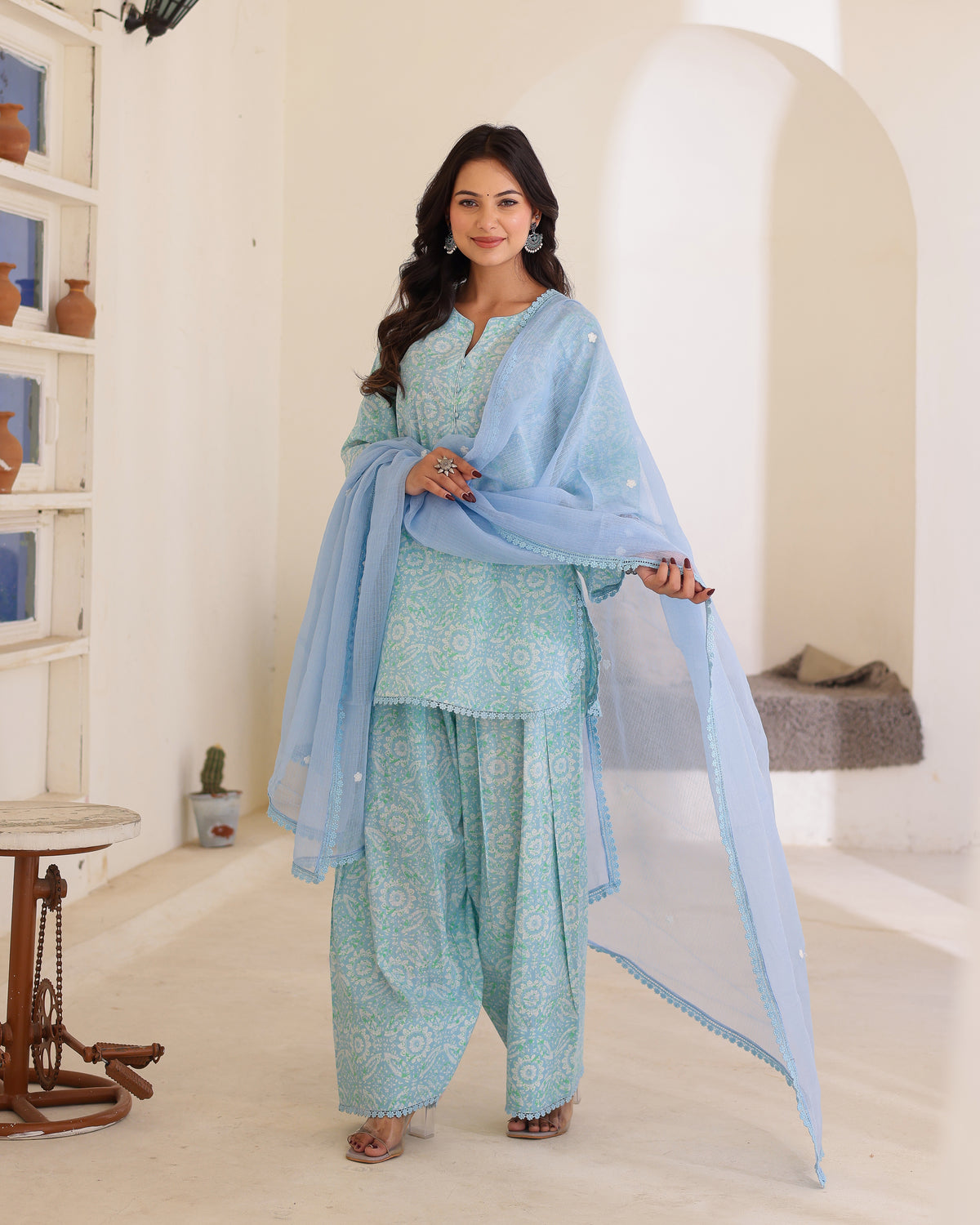SKY BLUE HANDBLOCK FARSHI SALWAR Straight  Suite set - 001A0508.JPG