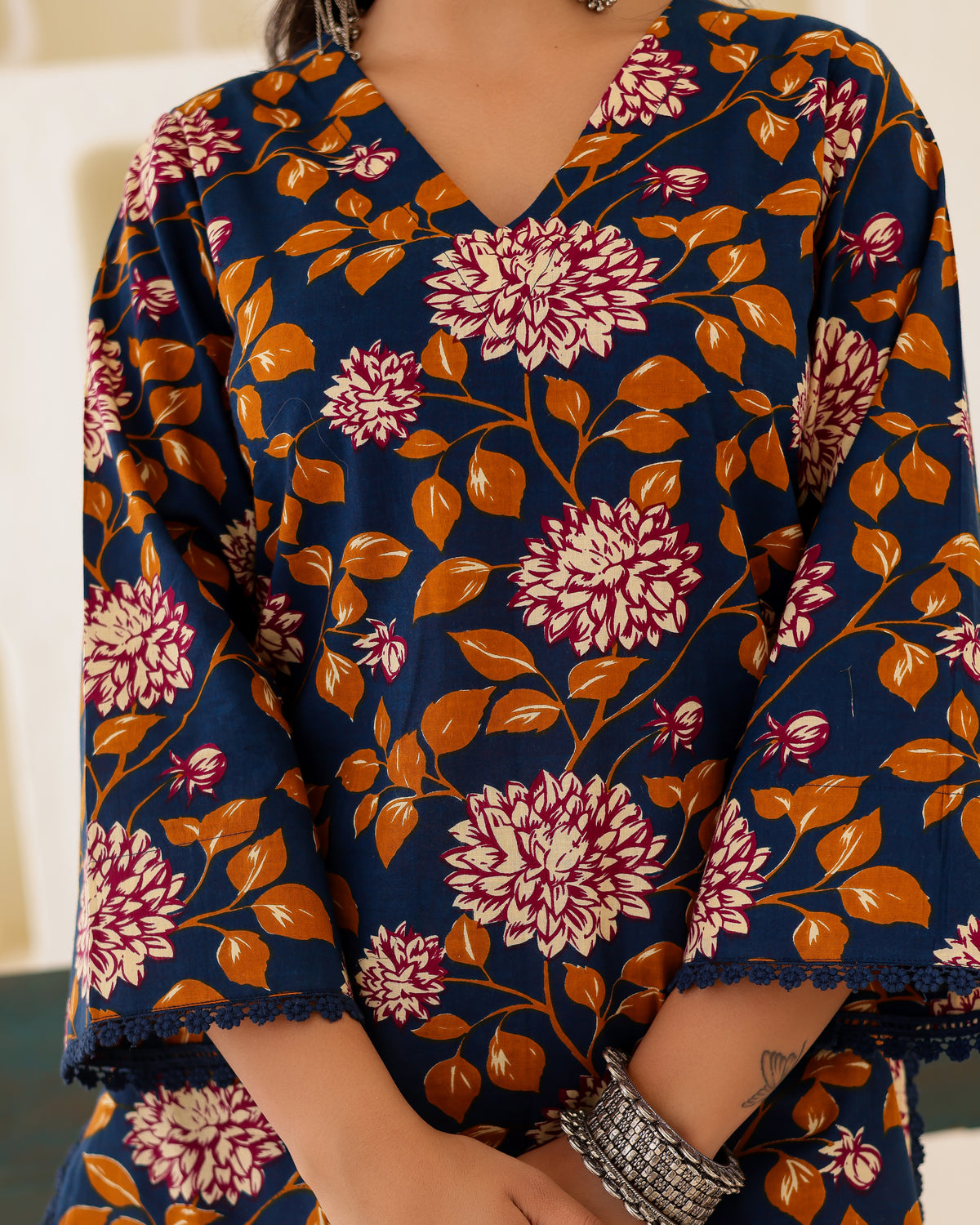 Navy Blue Handblock Suit Set