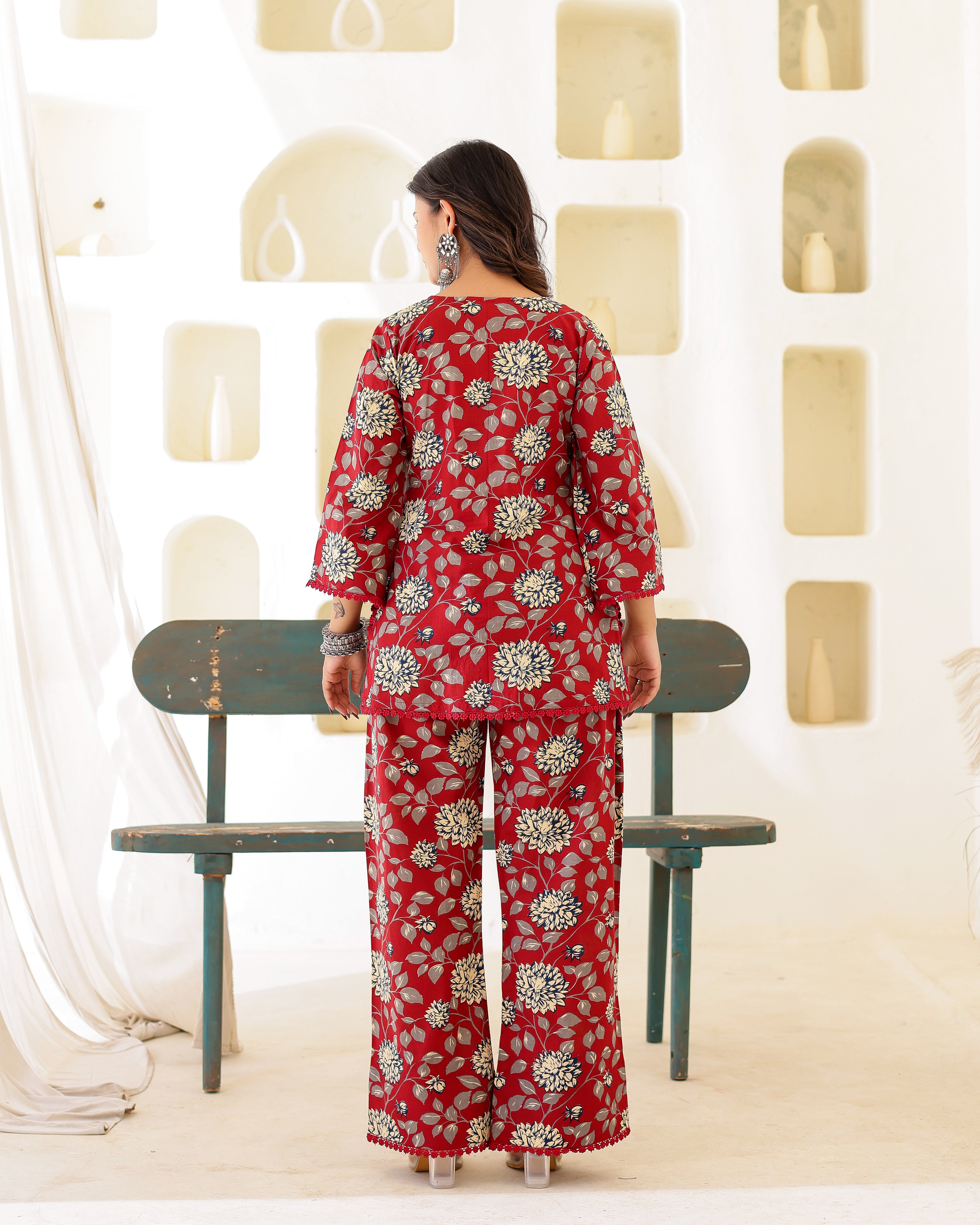 Maroon Floral Handblock Straight Suit Set - 001A0644 (1).JPG