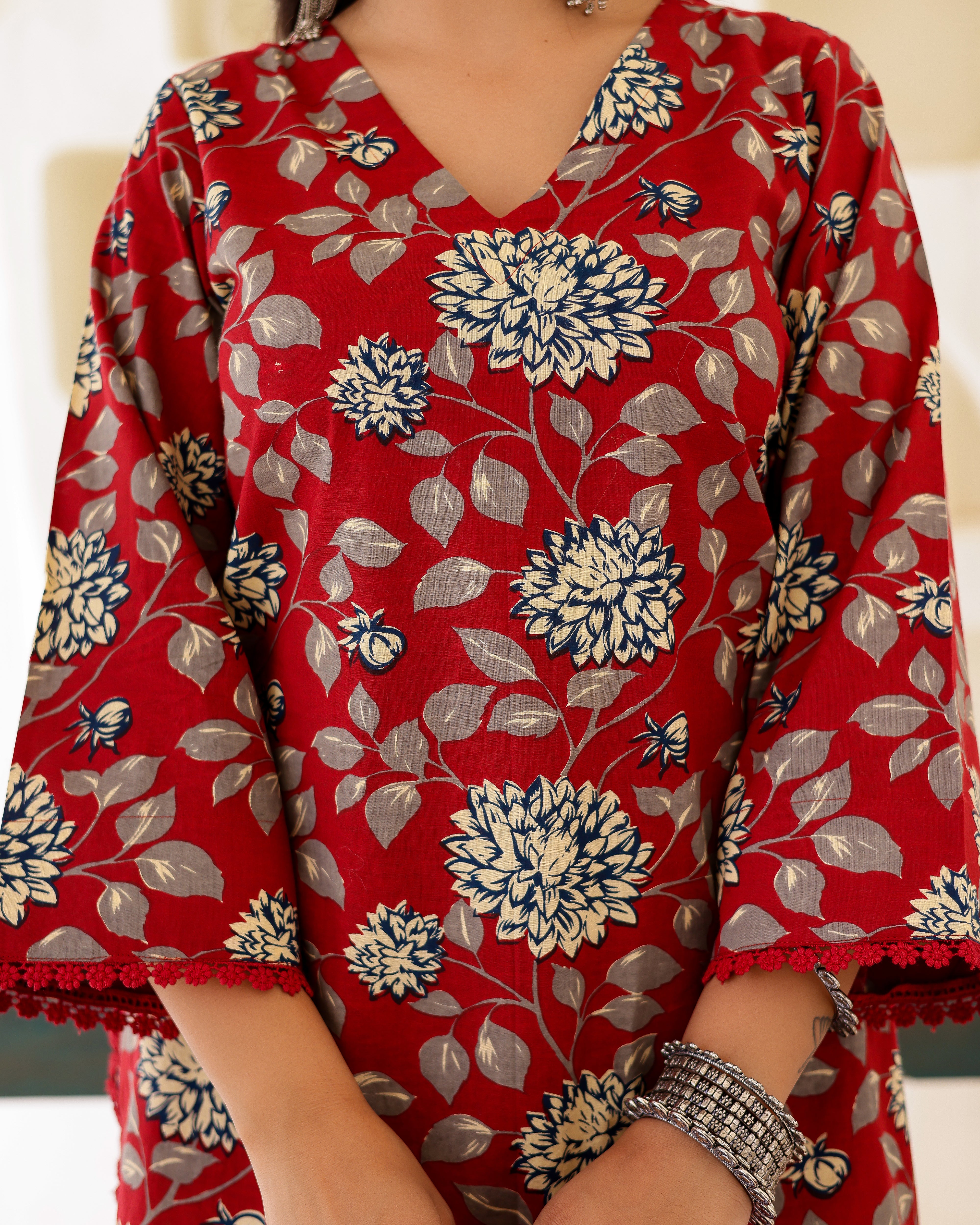 Maroon Floral Handblock Straight Suit Set - 001A0667.JPG