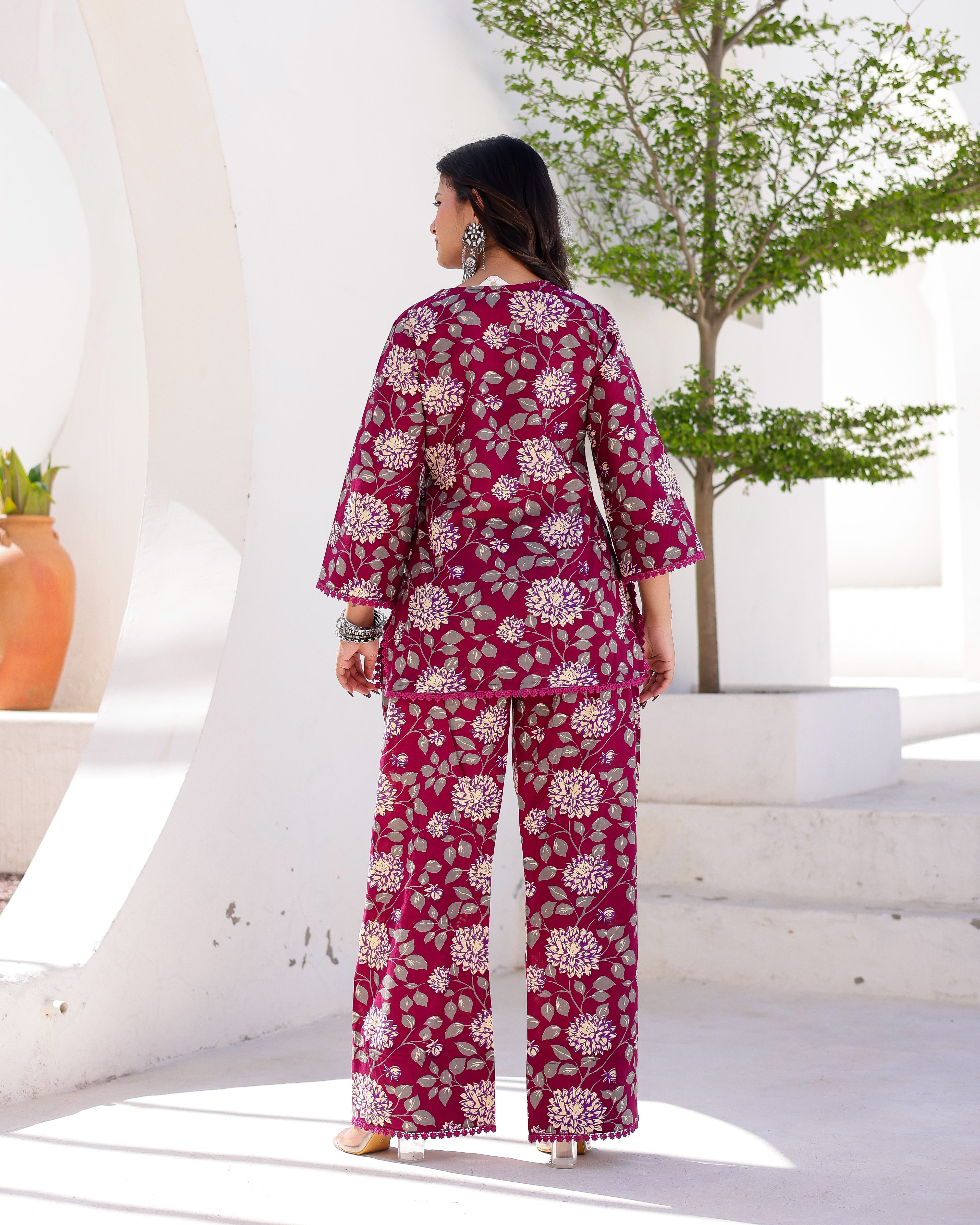 Magenta Floral Handblock Straight Suit Set - 001A0701.JPG