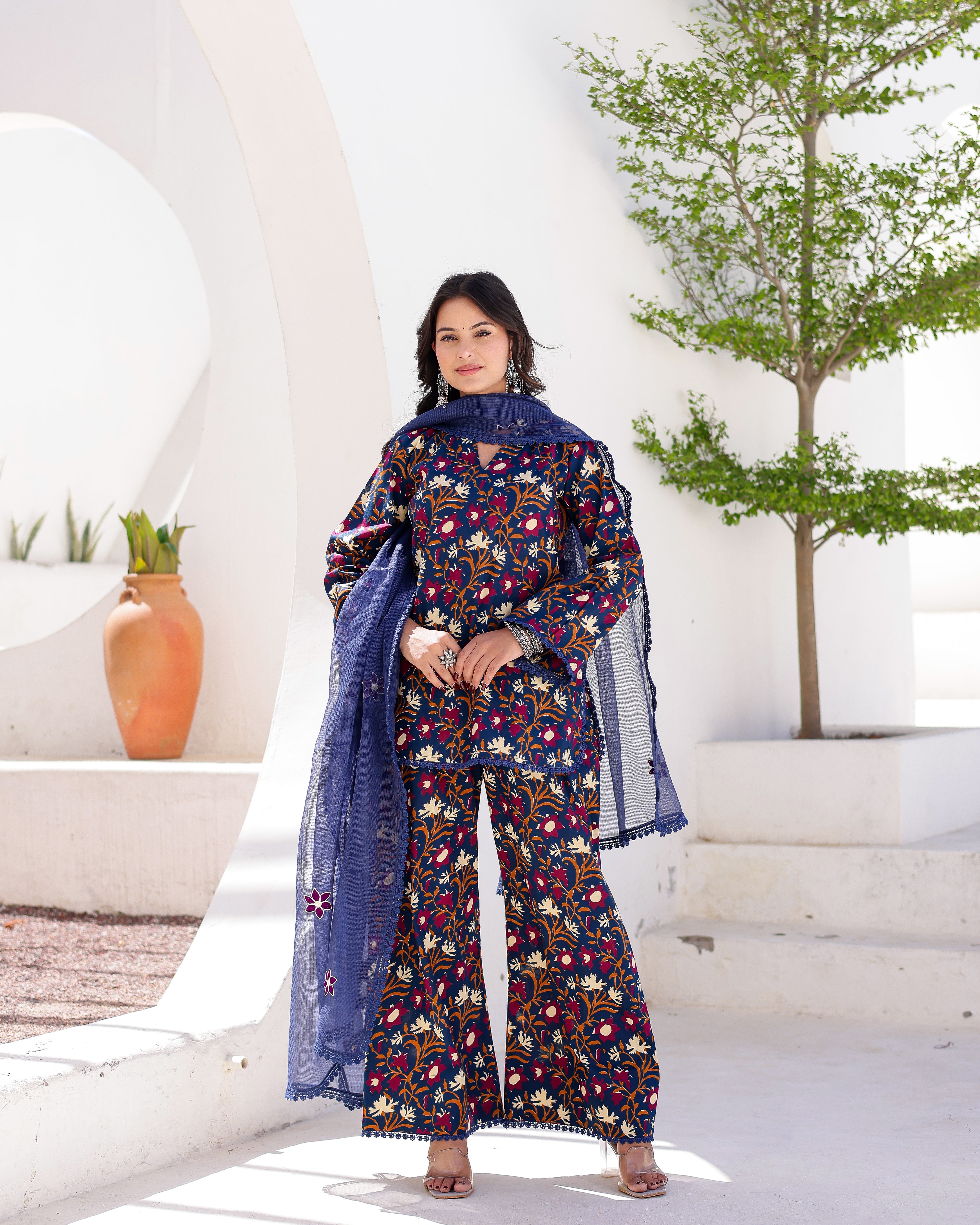 Navy Blue Jaal Handblock Suit Set - 001A0734.JPG