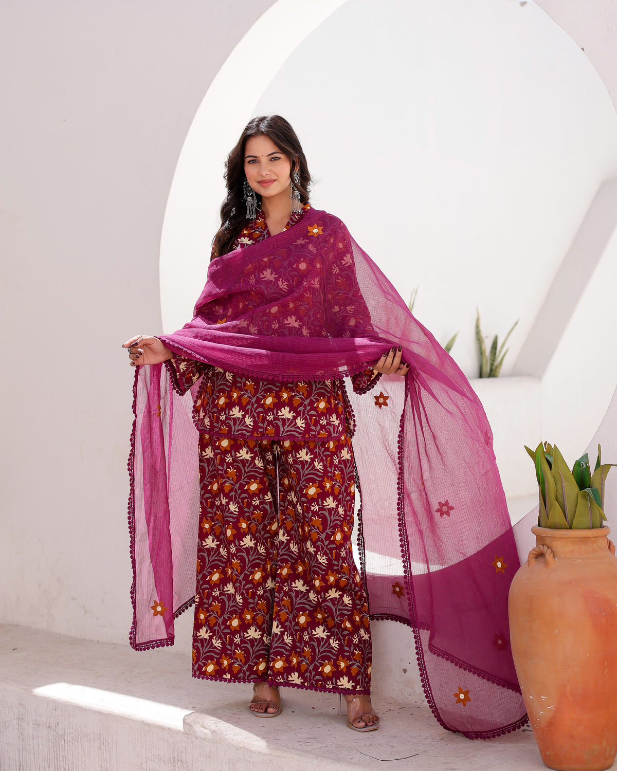Magenta Jaal Handblock Co-Ord Set
