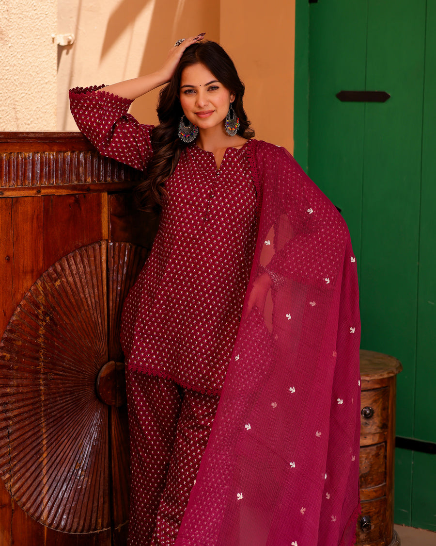 Magenta Handblock Suit Set