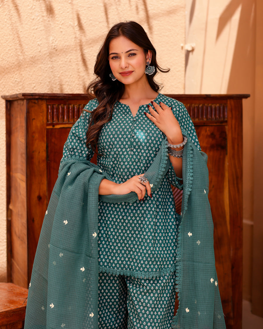 Rama Green Handblock Suit Set