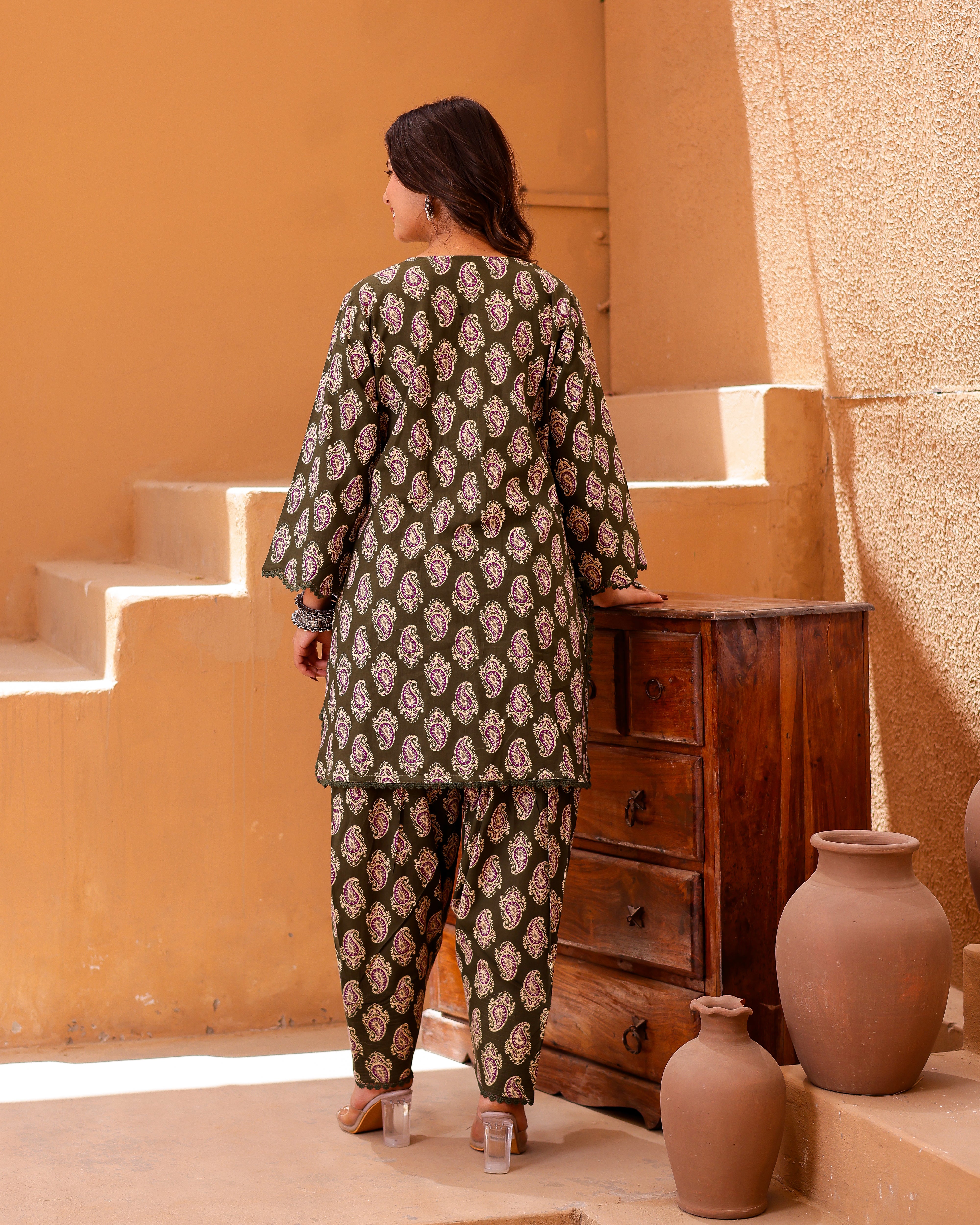 Mehndi Green Paisley Handblock Suit Set - 001A0937.JPG