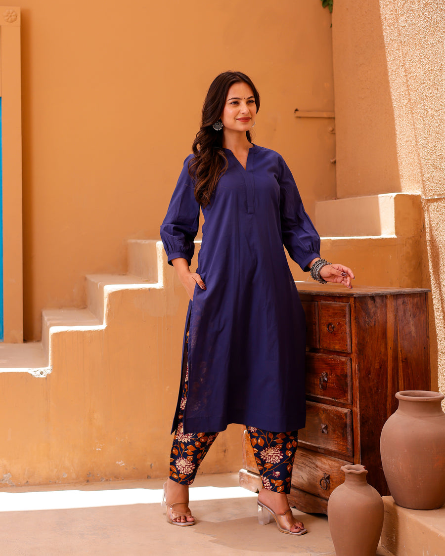 Navy Blue Cotton Salwar Suit Set alternate view