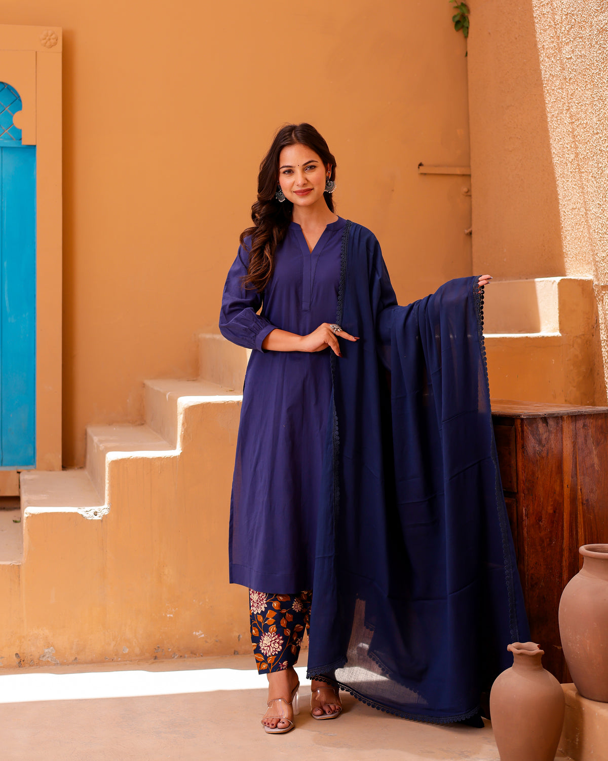 navy blue cotton salwar suit set - Asrumo