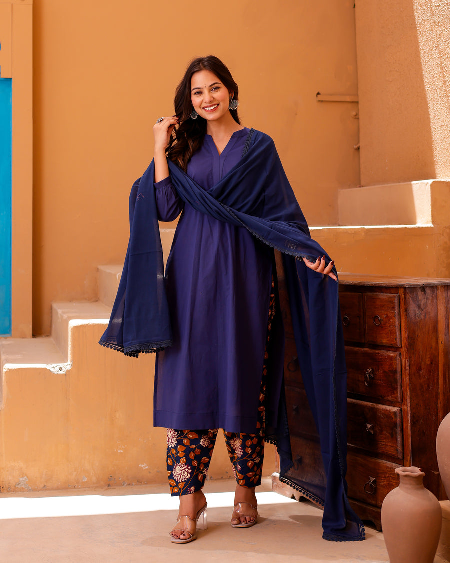 Navy Blue Cotton Salwar Suit Set