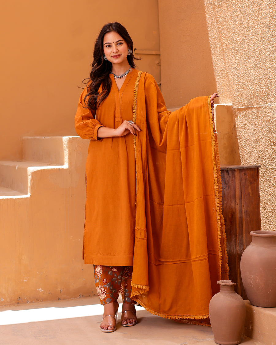 Yellow Paisley Handblock Suit Set
