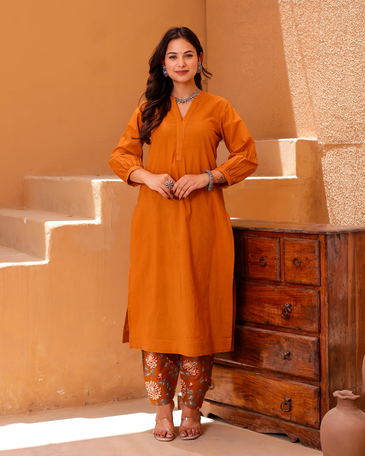 Yellow Paisley Handblock Suit Set | yellow kurta set - Asrumo