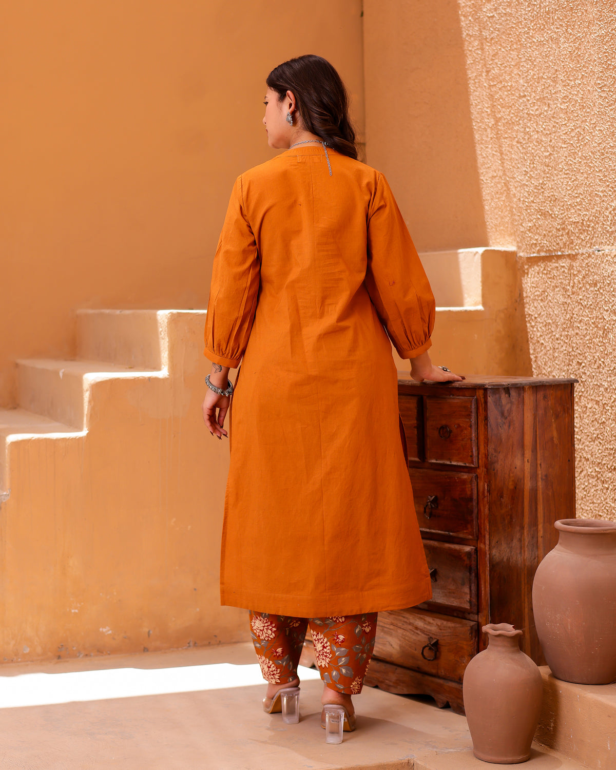 Yellow Paisley Handblock Suit Set | yellow kurta set - Asrumo