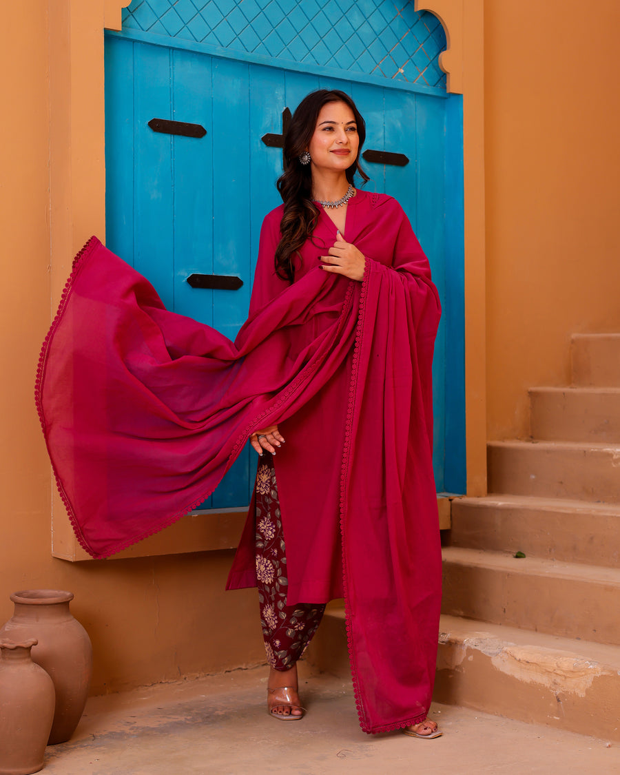 Magenta Paisley Handblock Suit Set alternate view