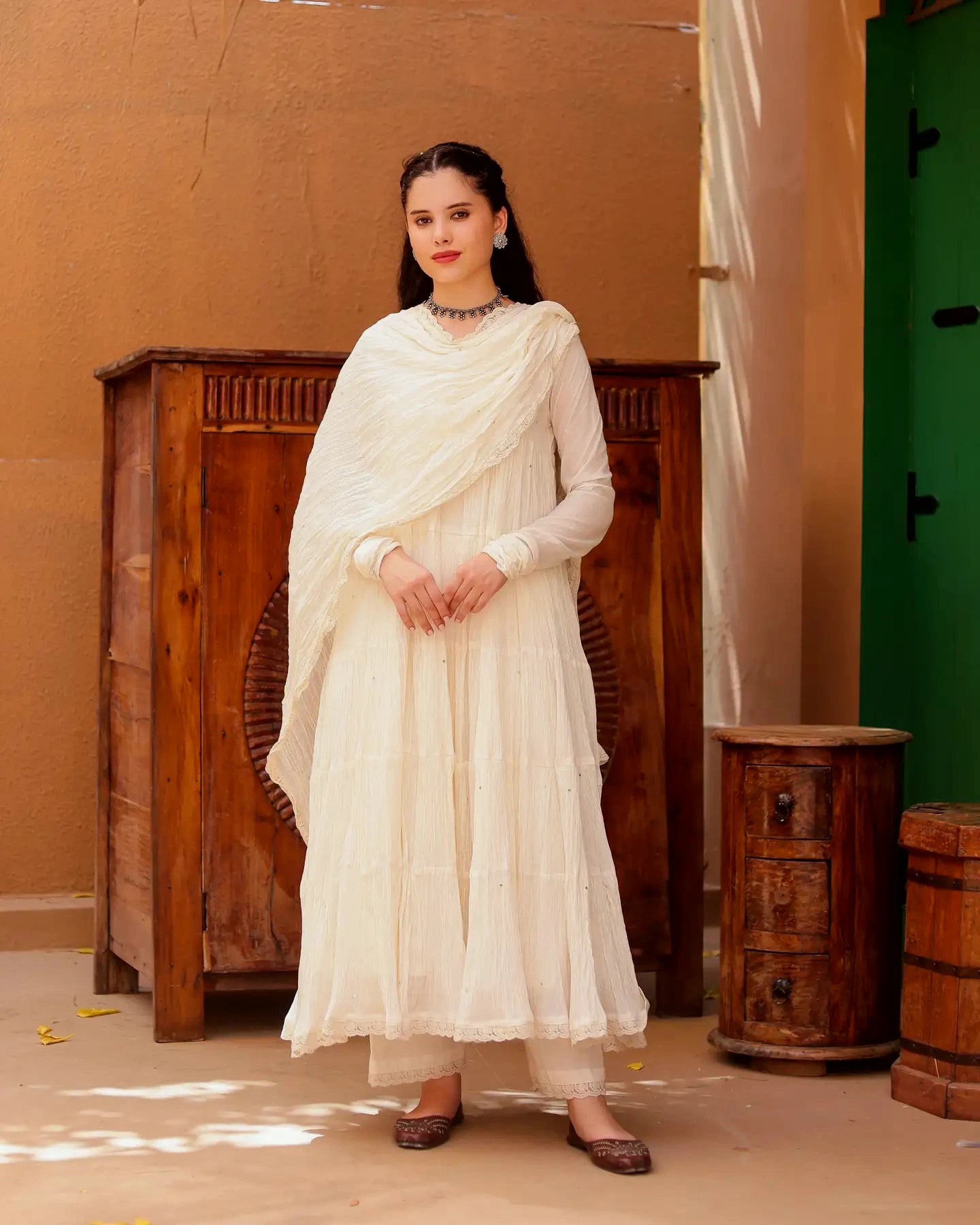 Ivory Noor Cotton Mulmul Anarkali Suit Set with Taari Work Dupatta - AS-TTME-12 (3)