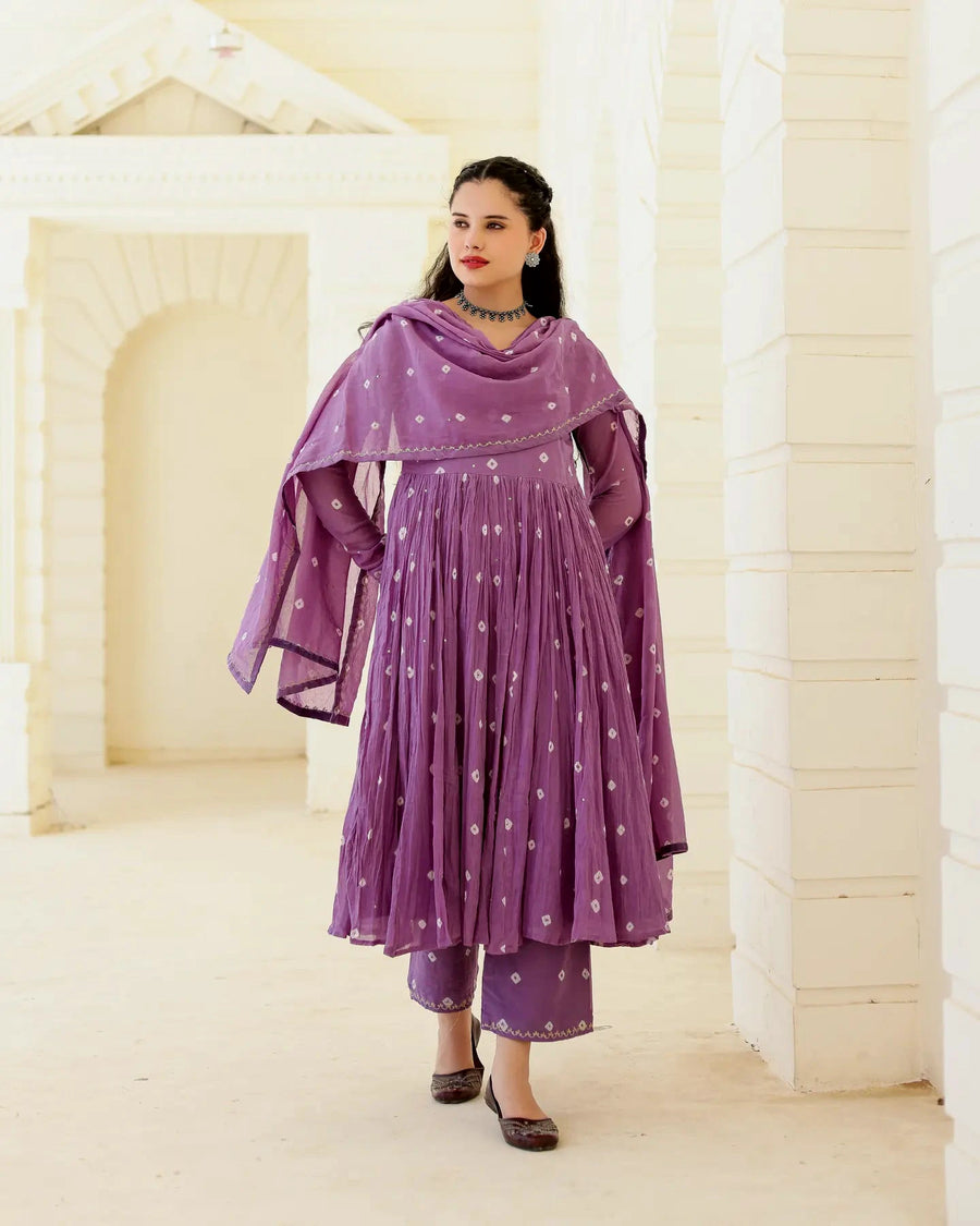 Lilac Noor Cotton Mulmul Bandhani Suit Set with Aari Zari Embroidery - AS-TTME-30 (6)