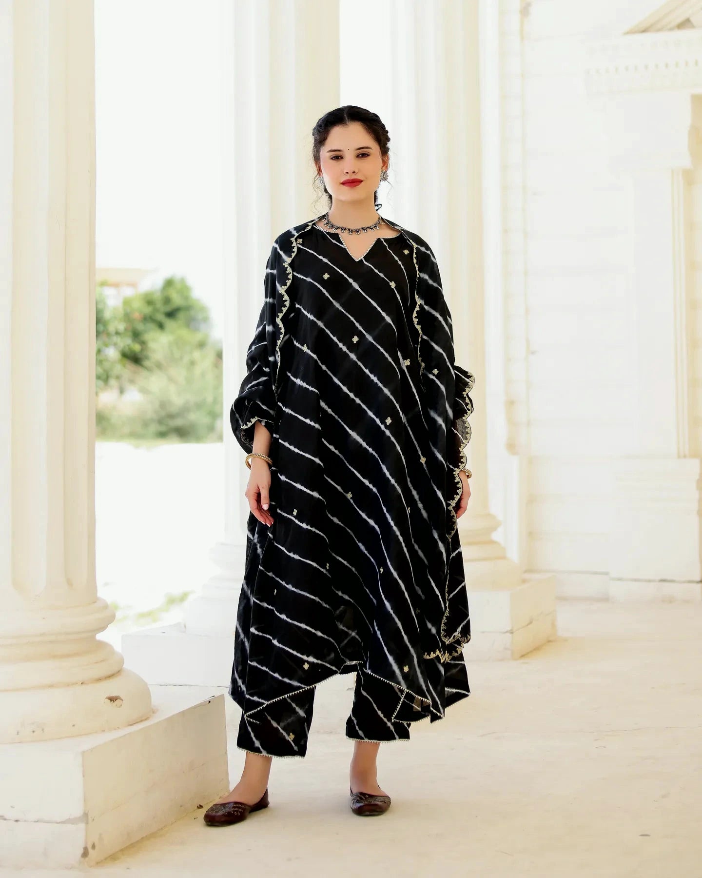 Nero Black Chanderi Hand Dyed Leheriya Kurta Set with Zari Aari Embroidery - AS-TTME-18 (3)