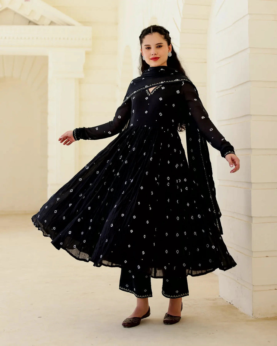 Noir Bindiya Black Cotton Mulmul Bandhani Aari Zari Embroidered Suit Set - AS-TTME-28 (8)