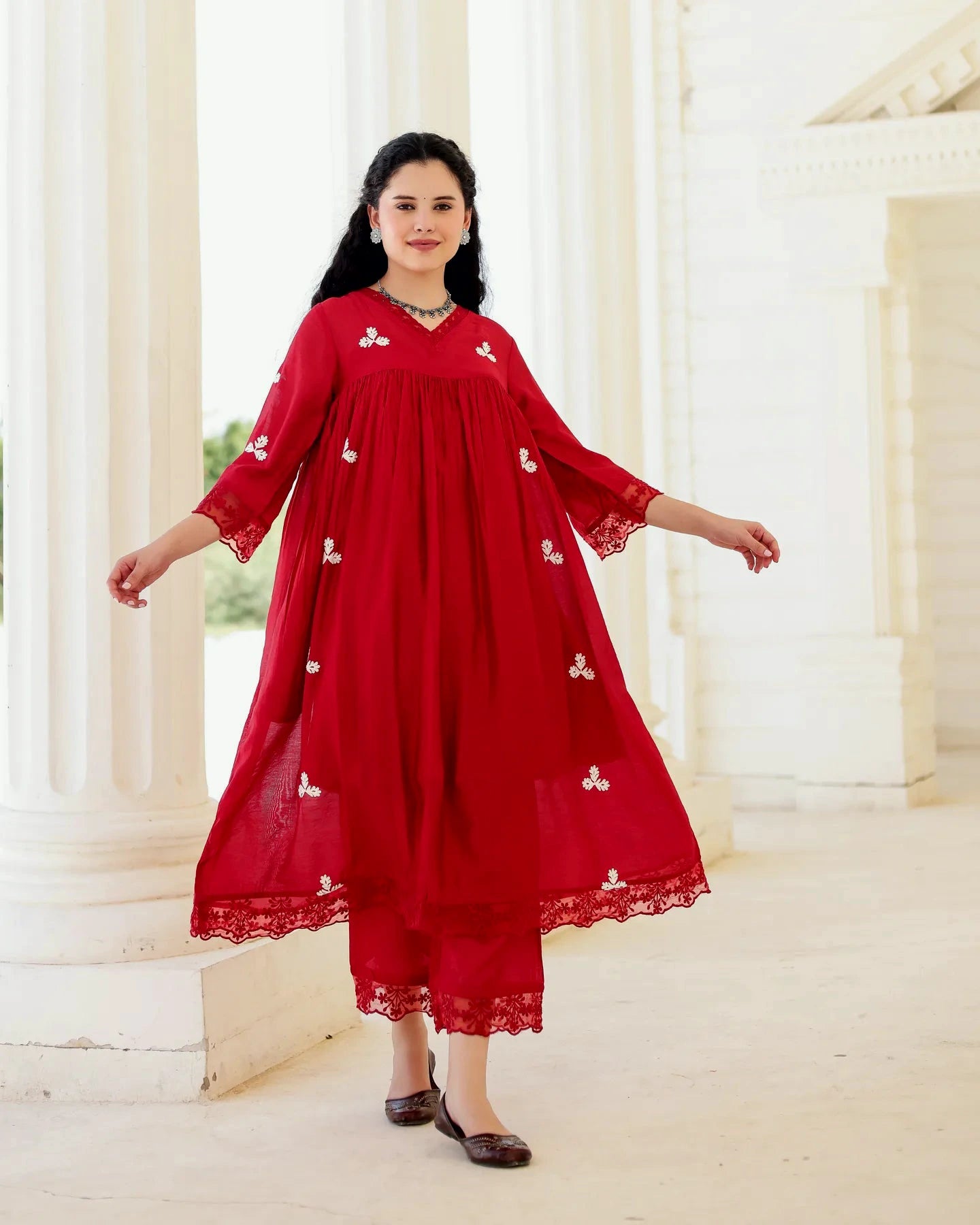 Rouge Ruby Red Chanderi Aari Embroidered Kurta Palazzo Set with Dupatta - AS-TTME-15 (5)