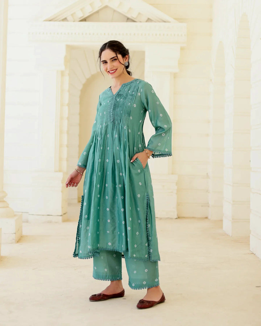 Sage Bloom Green Chanderi Hand Bandhej Suit Set with Dupatta - AS-TTME-23 (4)