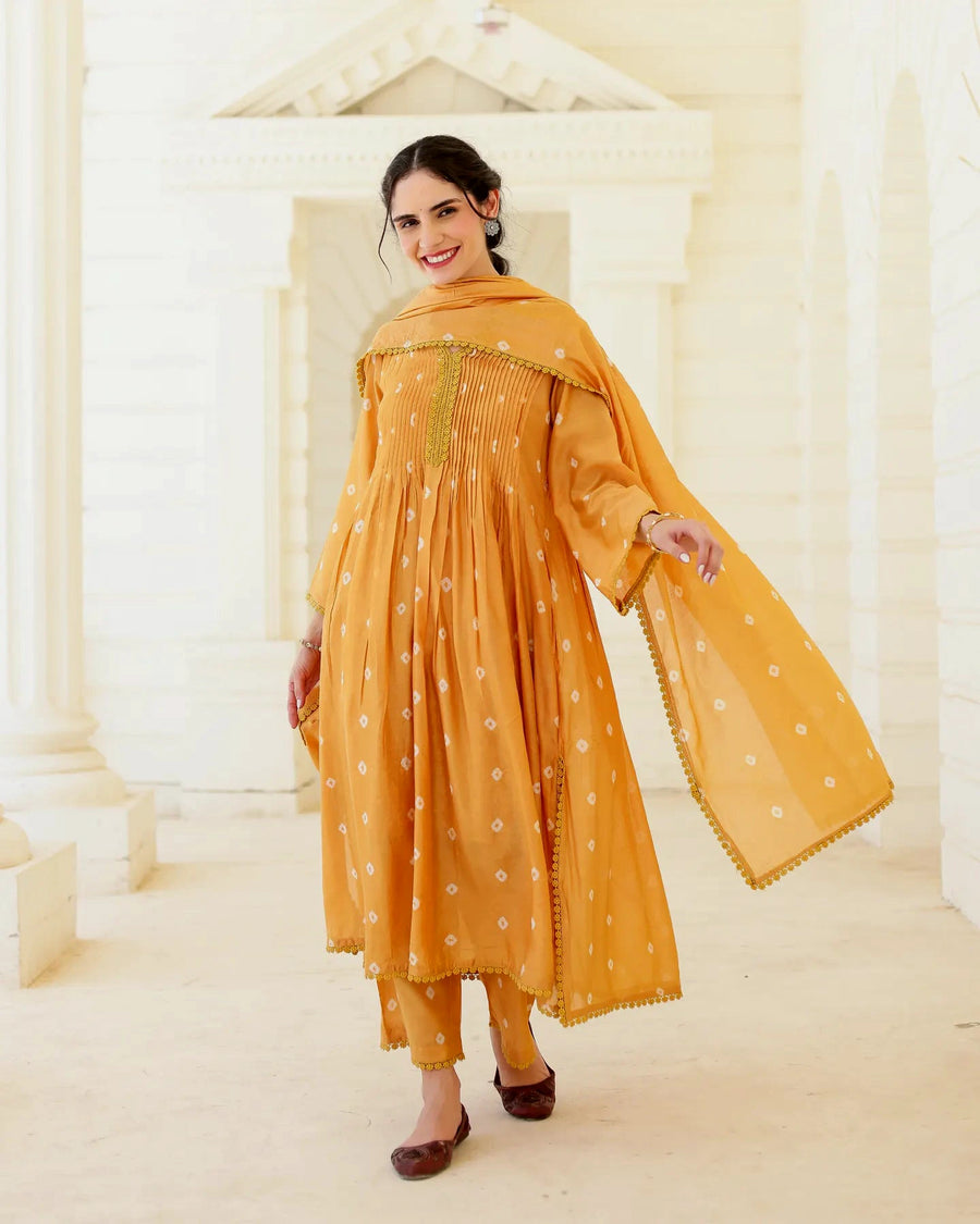 Solara Mustard Yellow Chanderi Hand Bandhej Suit Set with Dupatta - AS-TTME-25 (2)