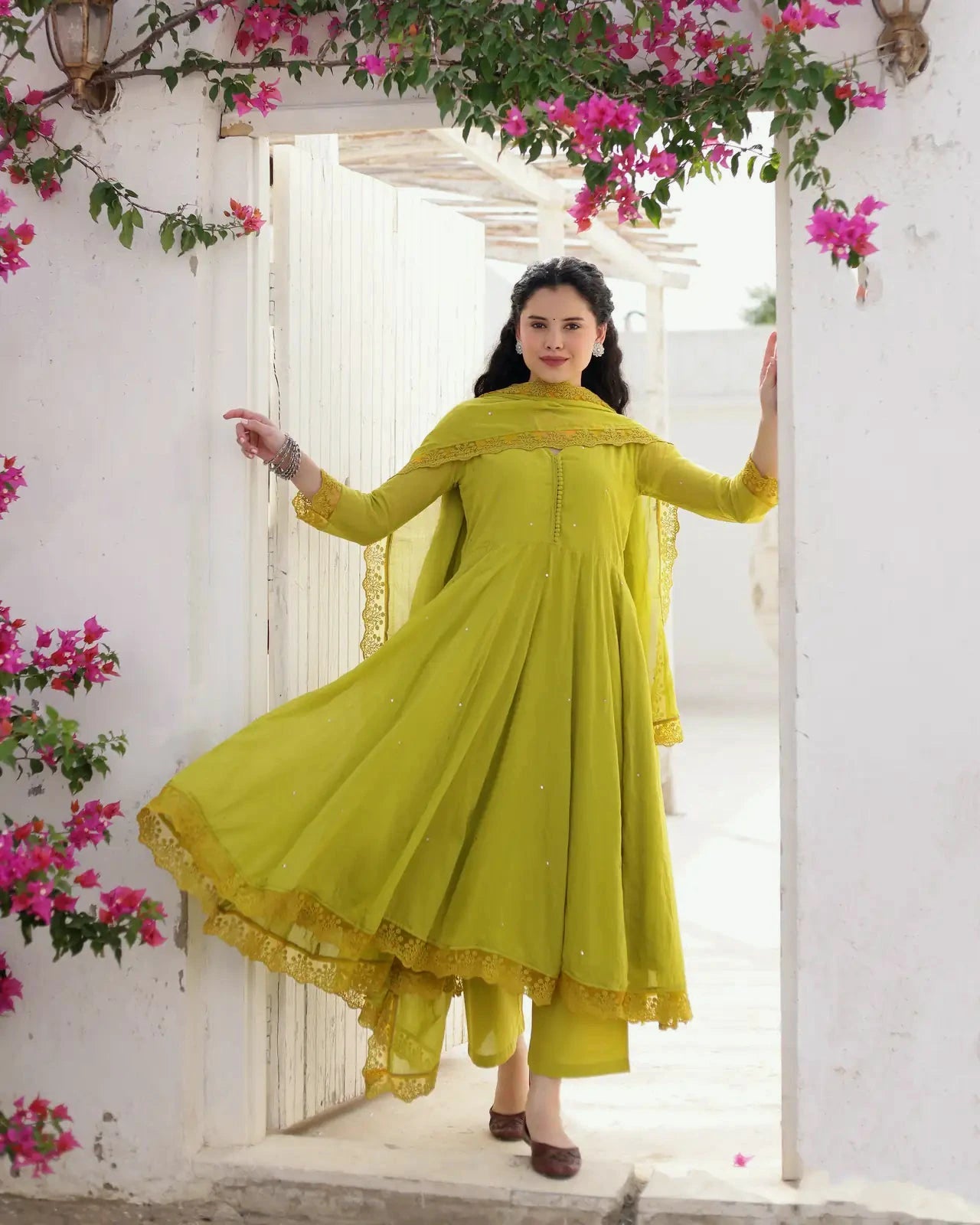 Zariya Pistachio Cotton Mulmul Taari Embroidered Anarkali Suit Set - AS-TTME-7 (8)