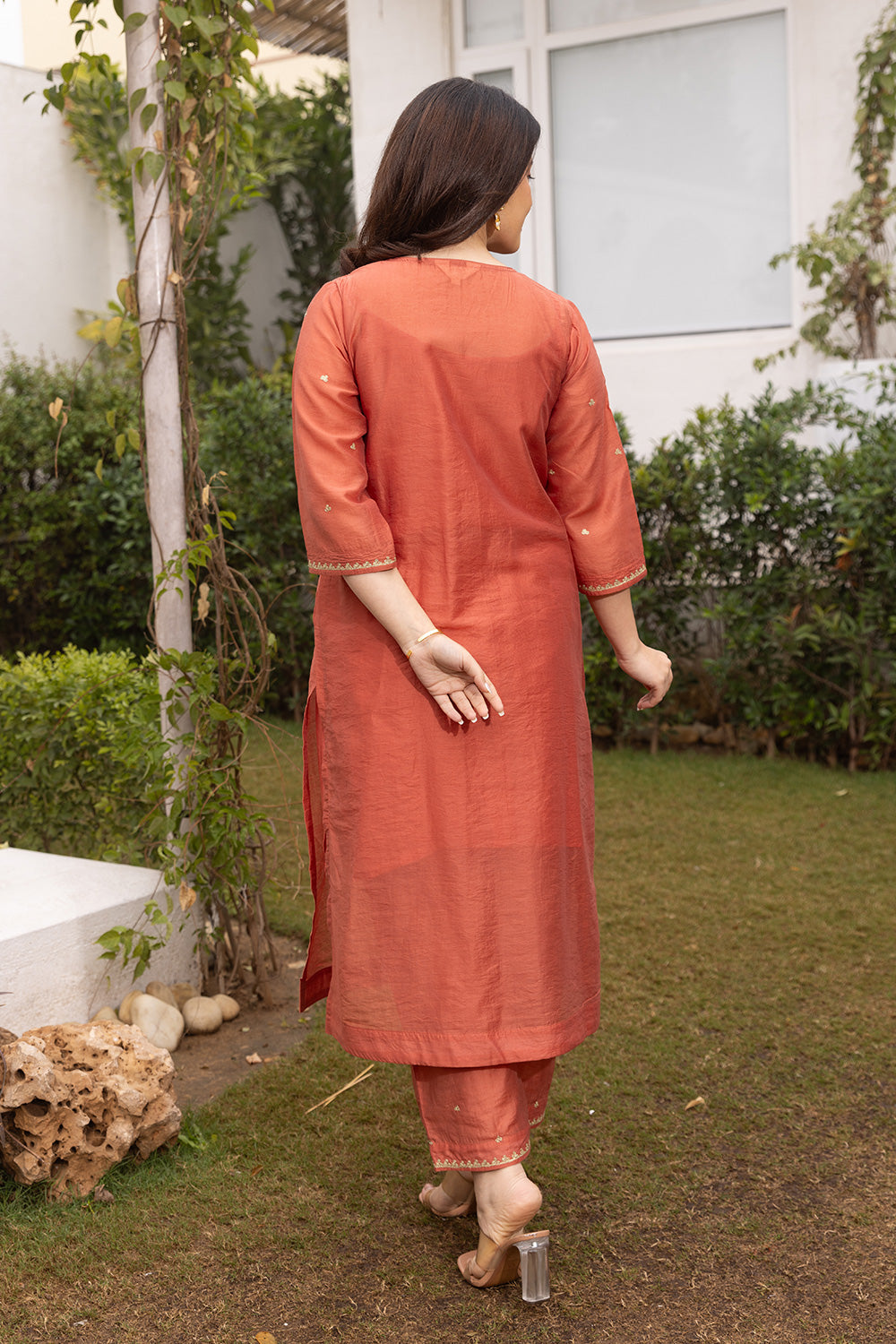 Rust color chanderi suit set