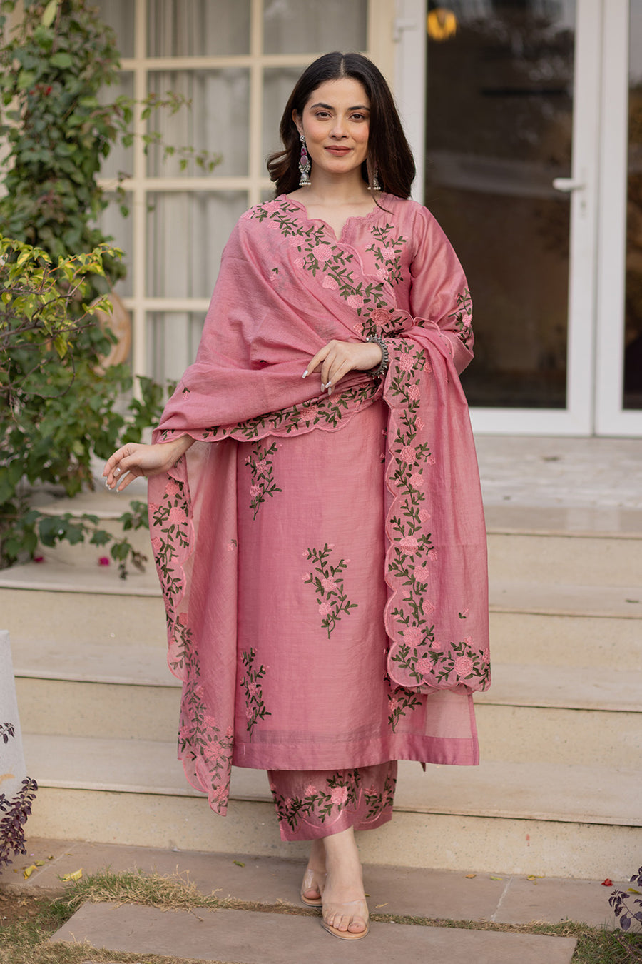 Guldasta pink chanderi suit set  matching chanderi dupatta