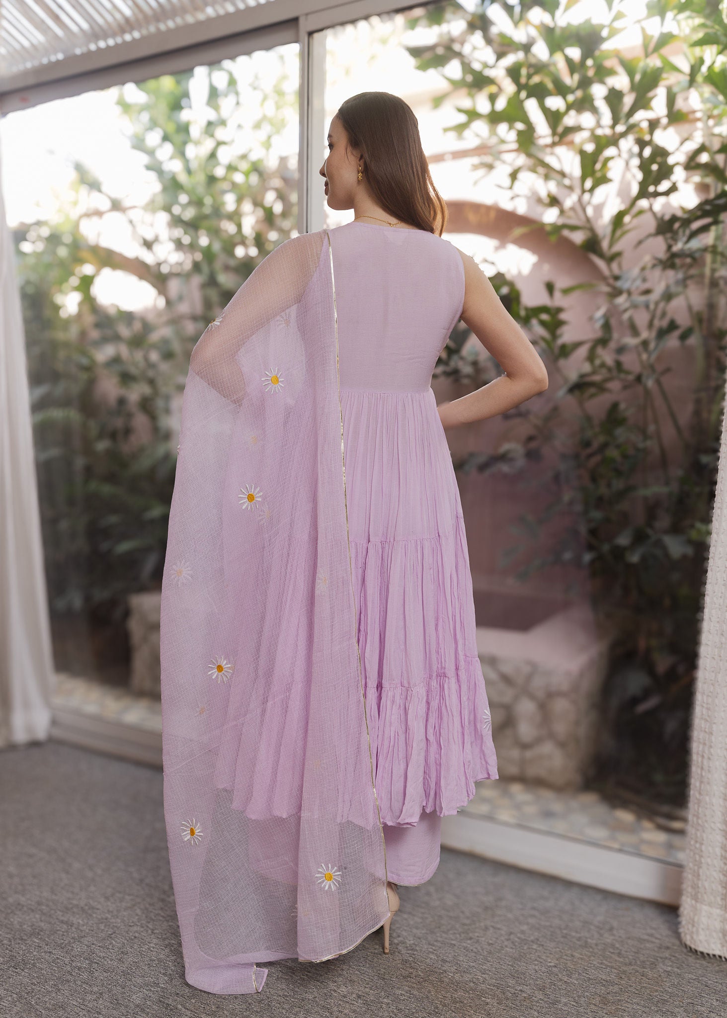 Lilac Mulmul  Embroidered Tyre Anarkali