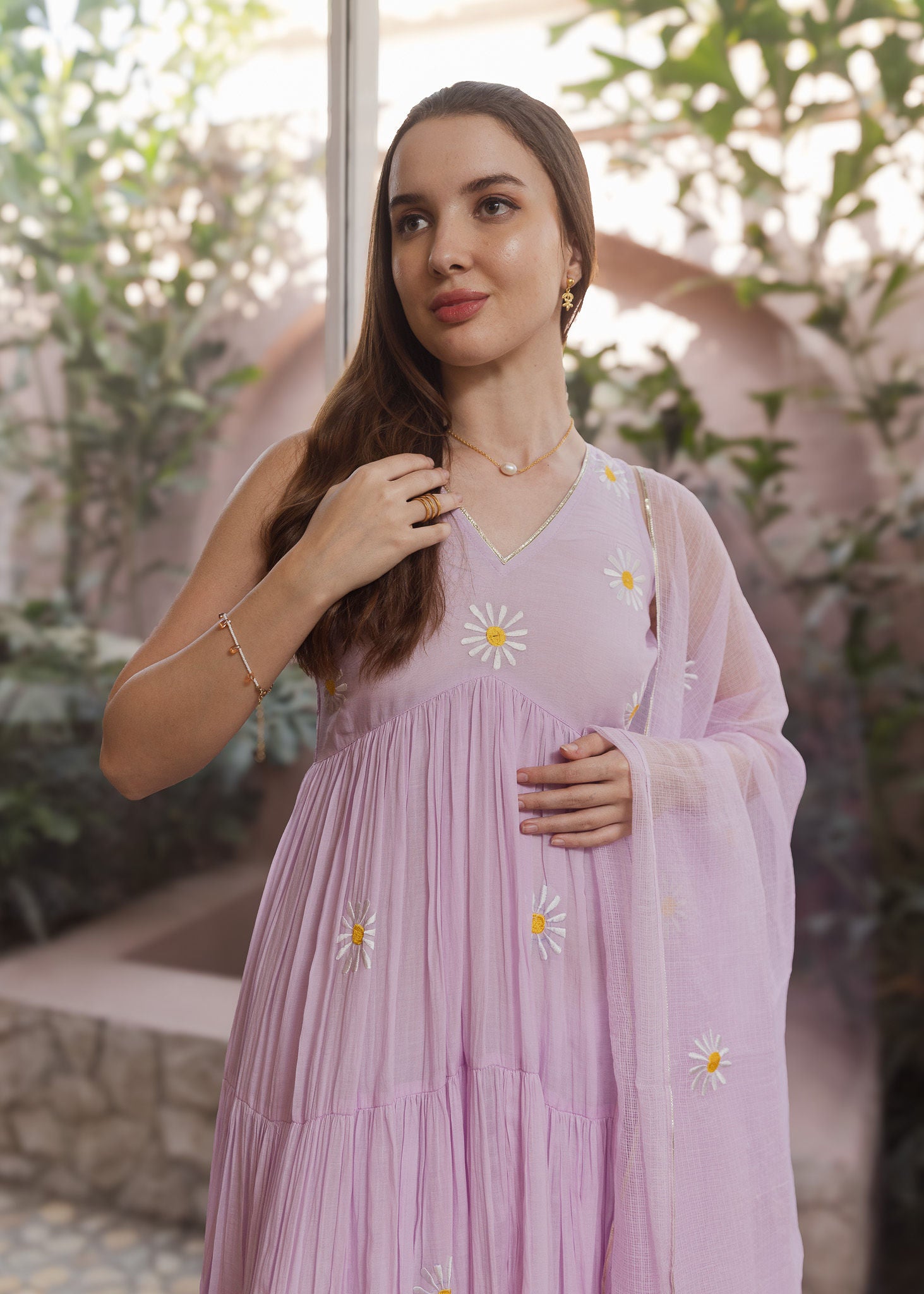 Lilac Mulmul  Embroidered Tyre Anarkali