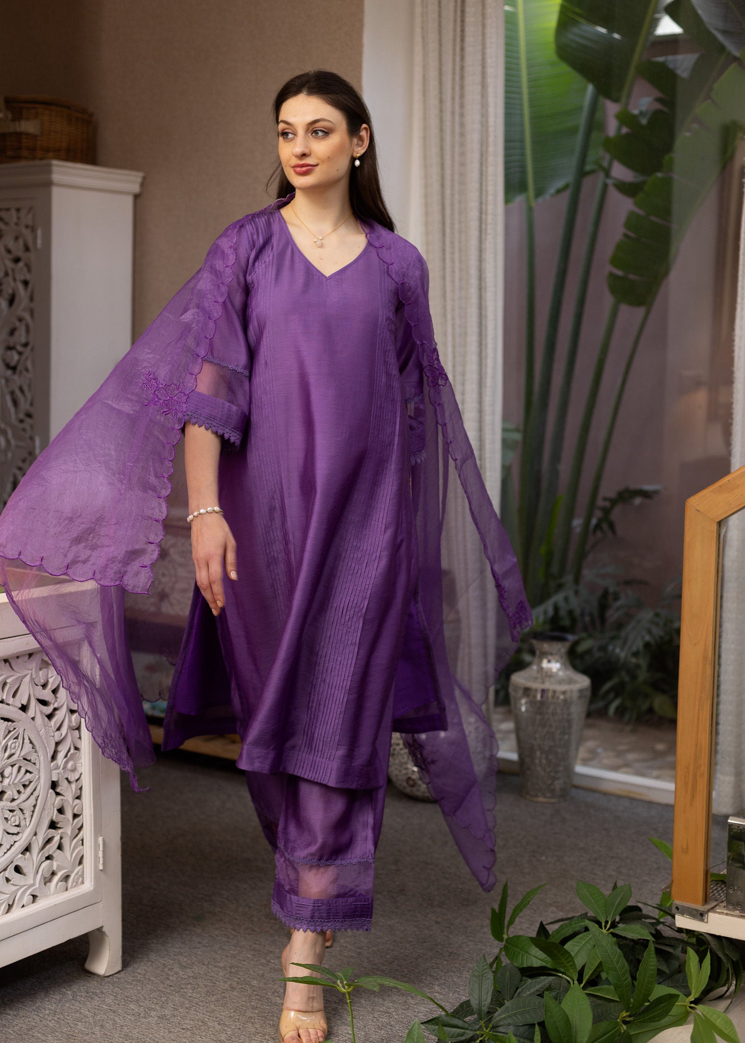 Purple Gemstone Chanderi Suit set