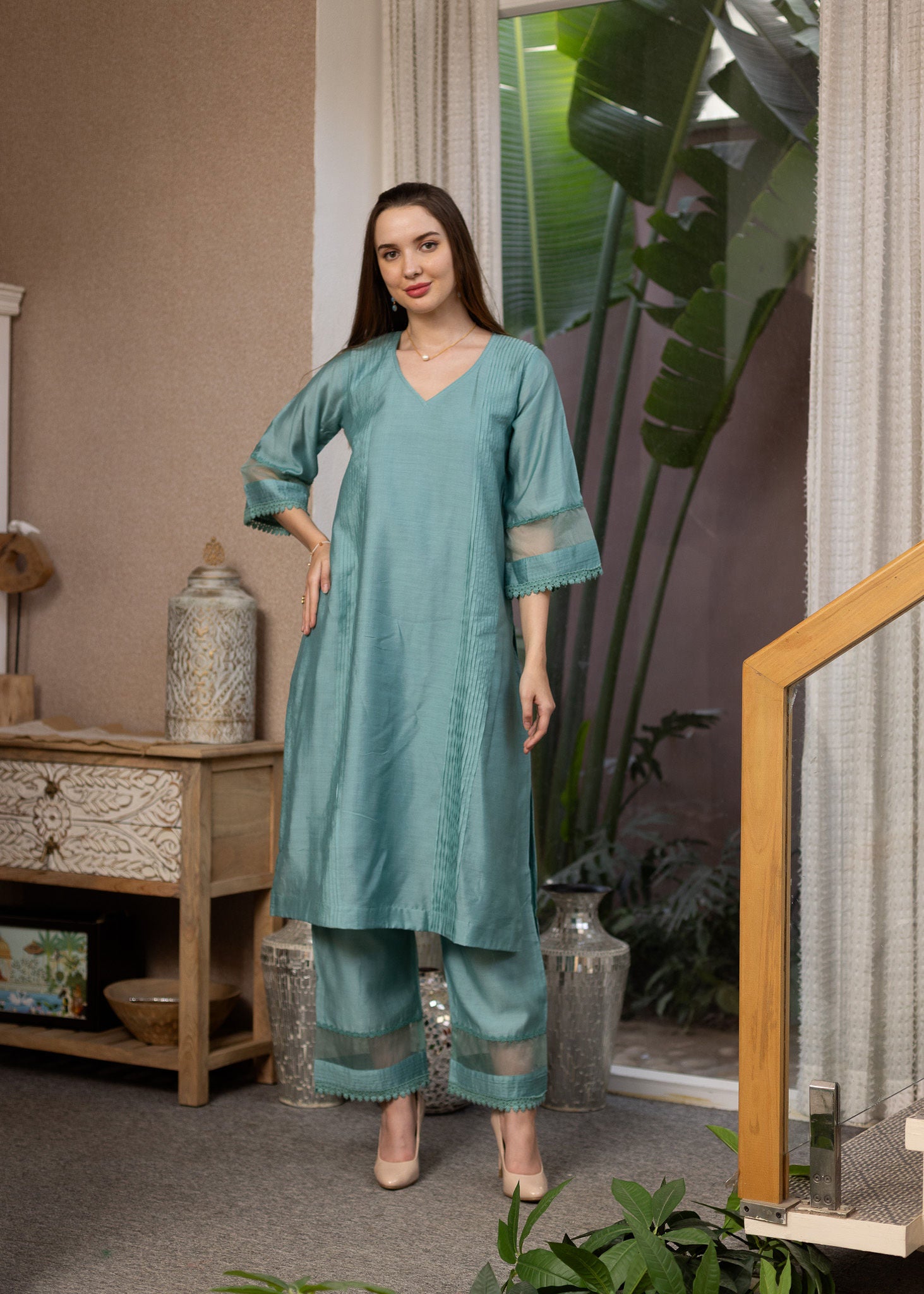 Mint Green Chanderi Suit set