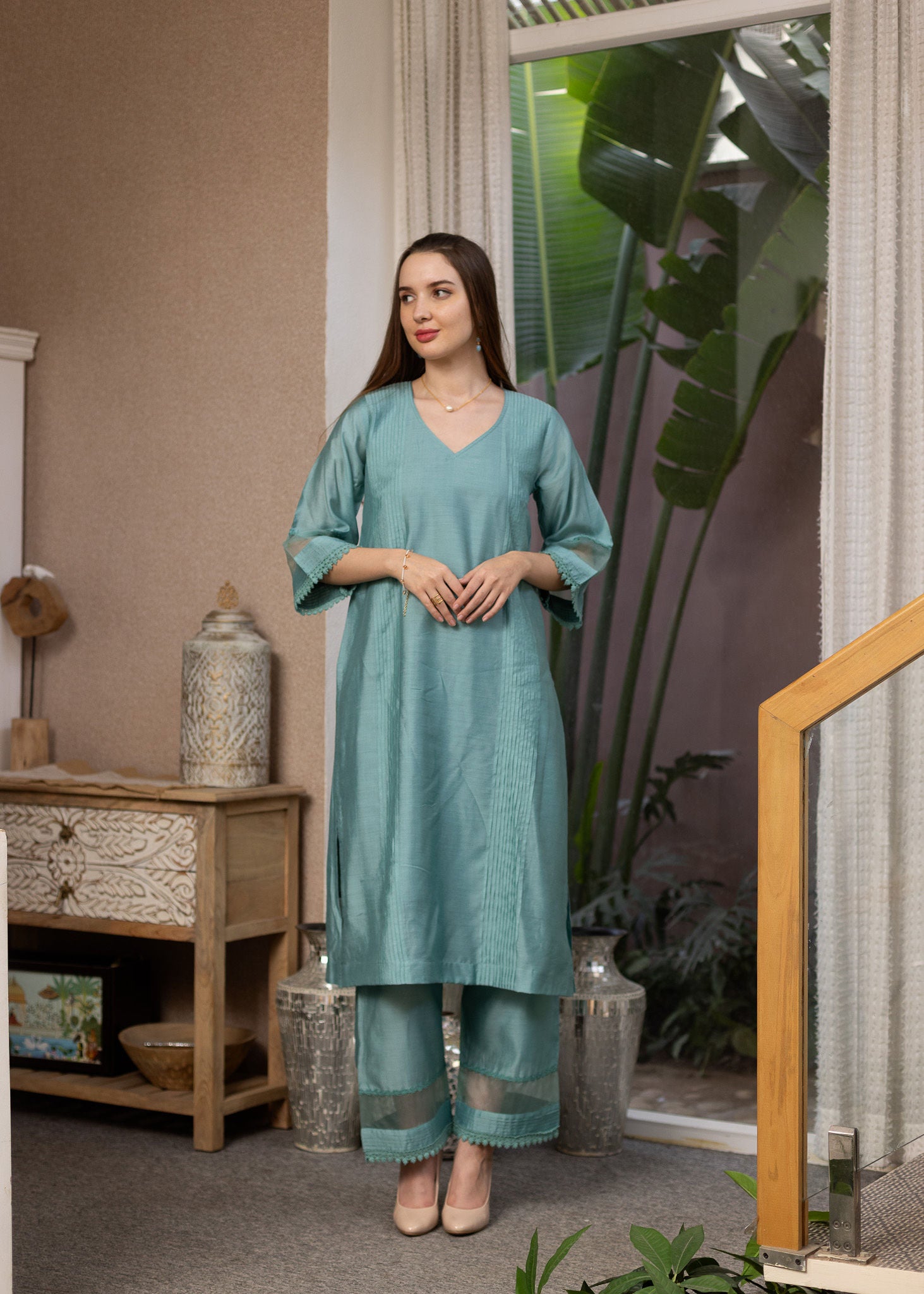 Mint Green Chanderi Suit set