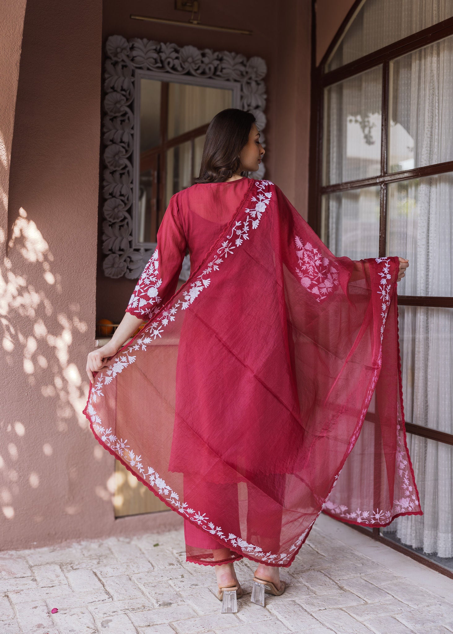 Maroon Mul Chanderi Suit Set