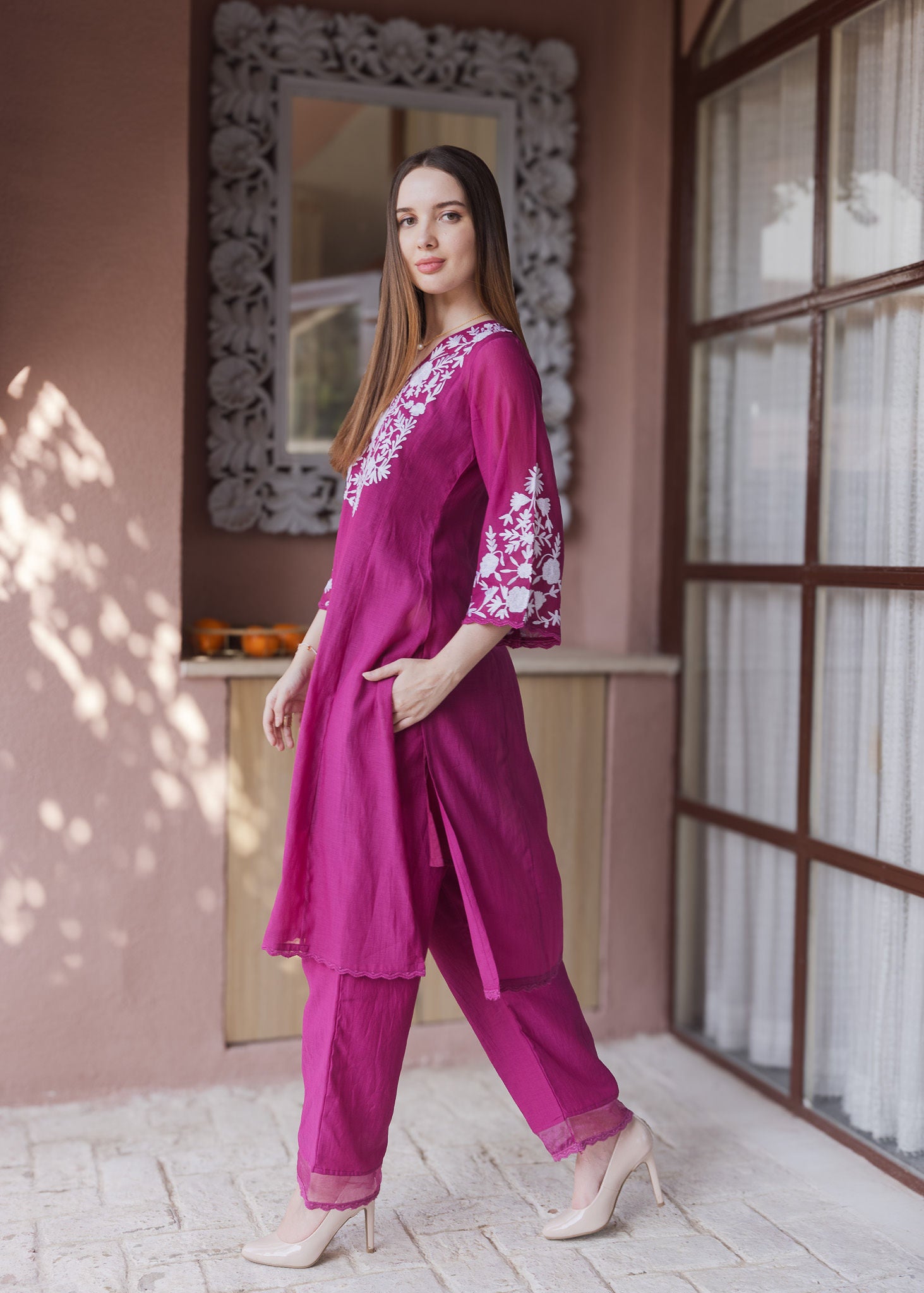Magenta Mul Chanderi Suit Set