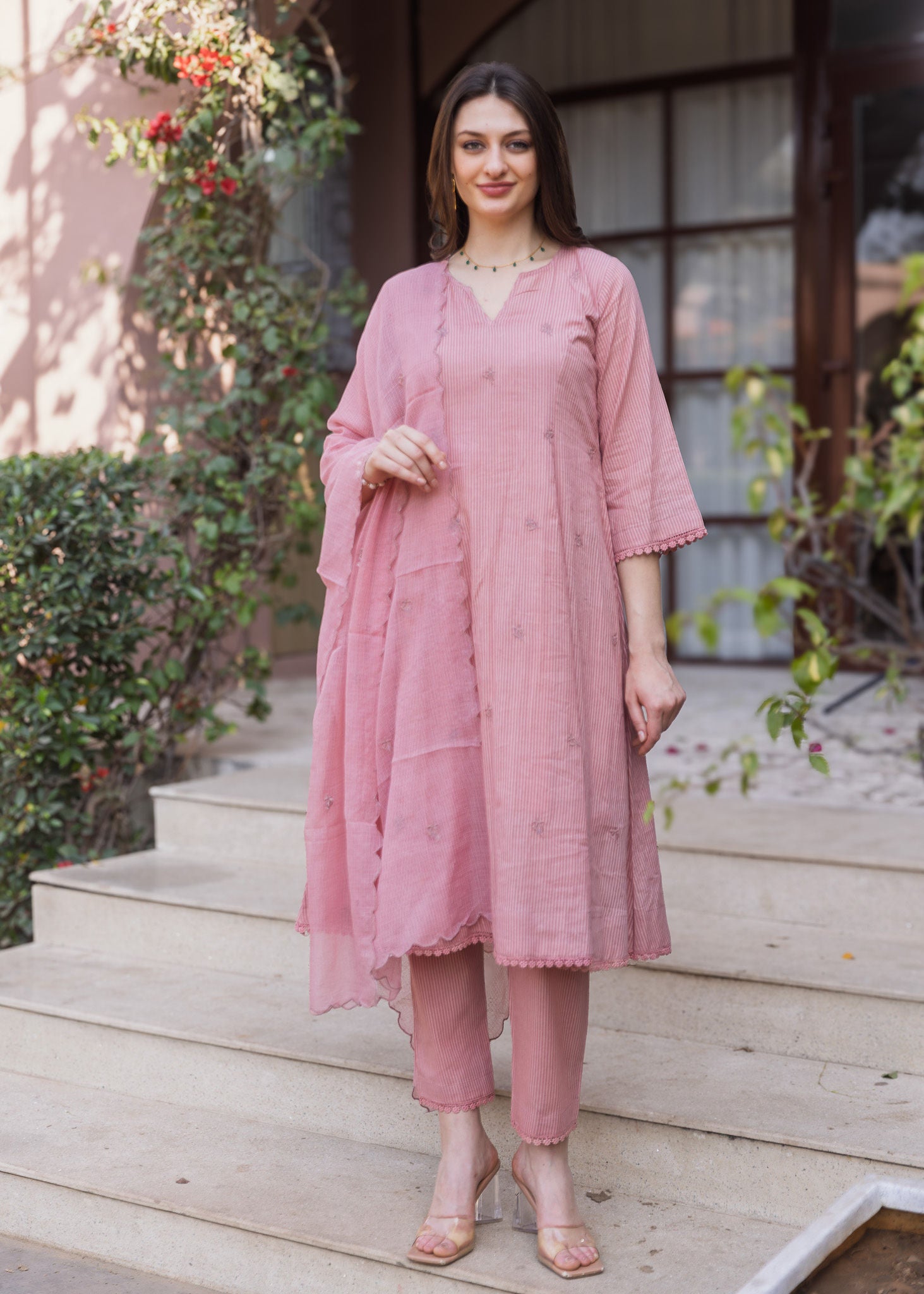 Old Rose Silly Cottan 3 Kali Suit Set