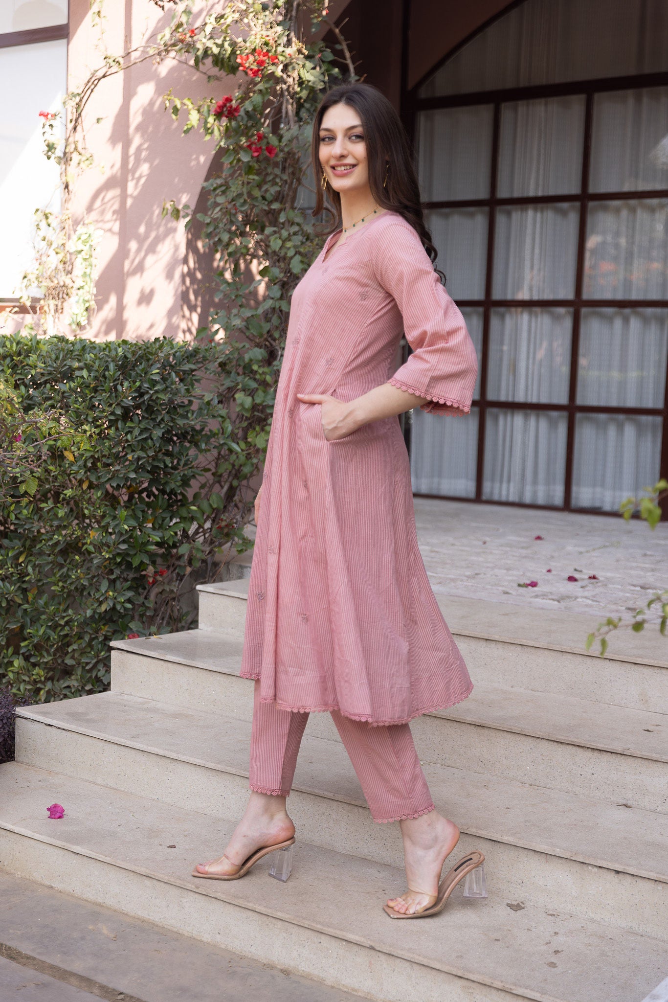 Old Rose Silly Cottan 3 Kali Suit Set