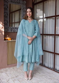Mint Silly Cotton 3 Kali Suit Set