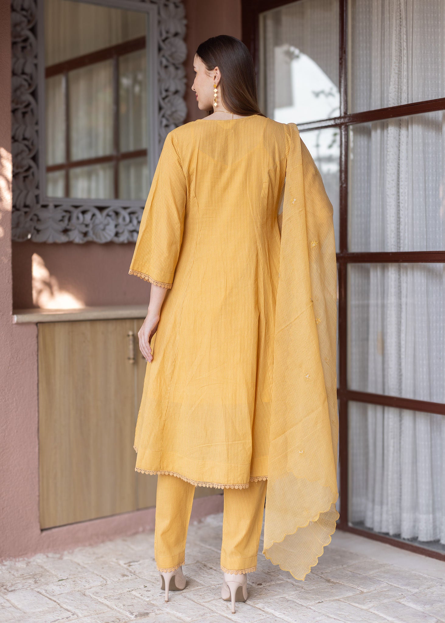 Mustard yellow Silly Cottan 3 Kali Suit Set