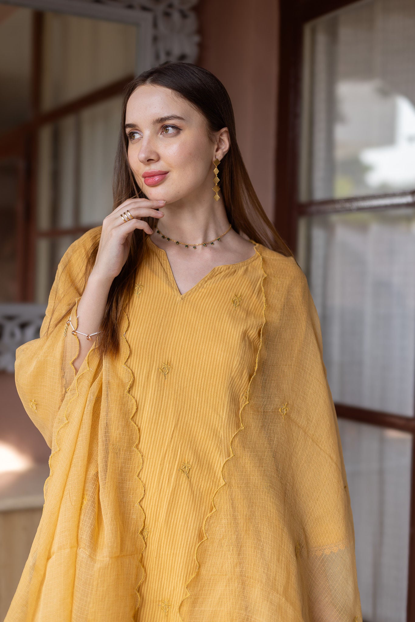 Mustard yellow Silly Cottan 3 Kali Suit Set