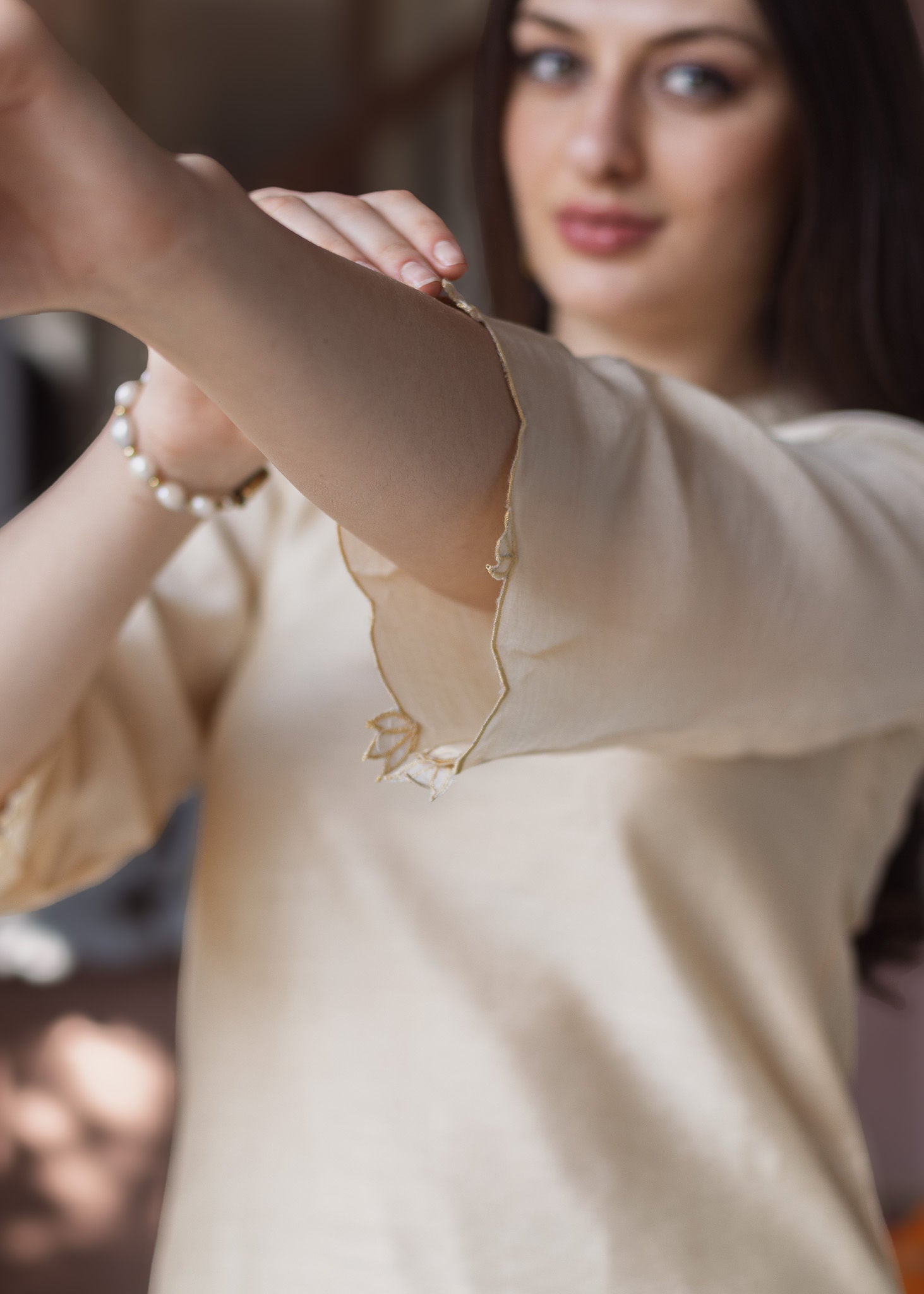 Golden Chanderi Embroidered Straight Set