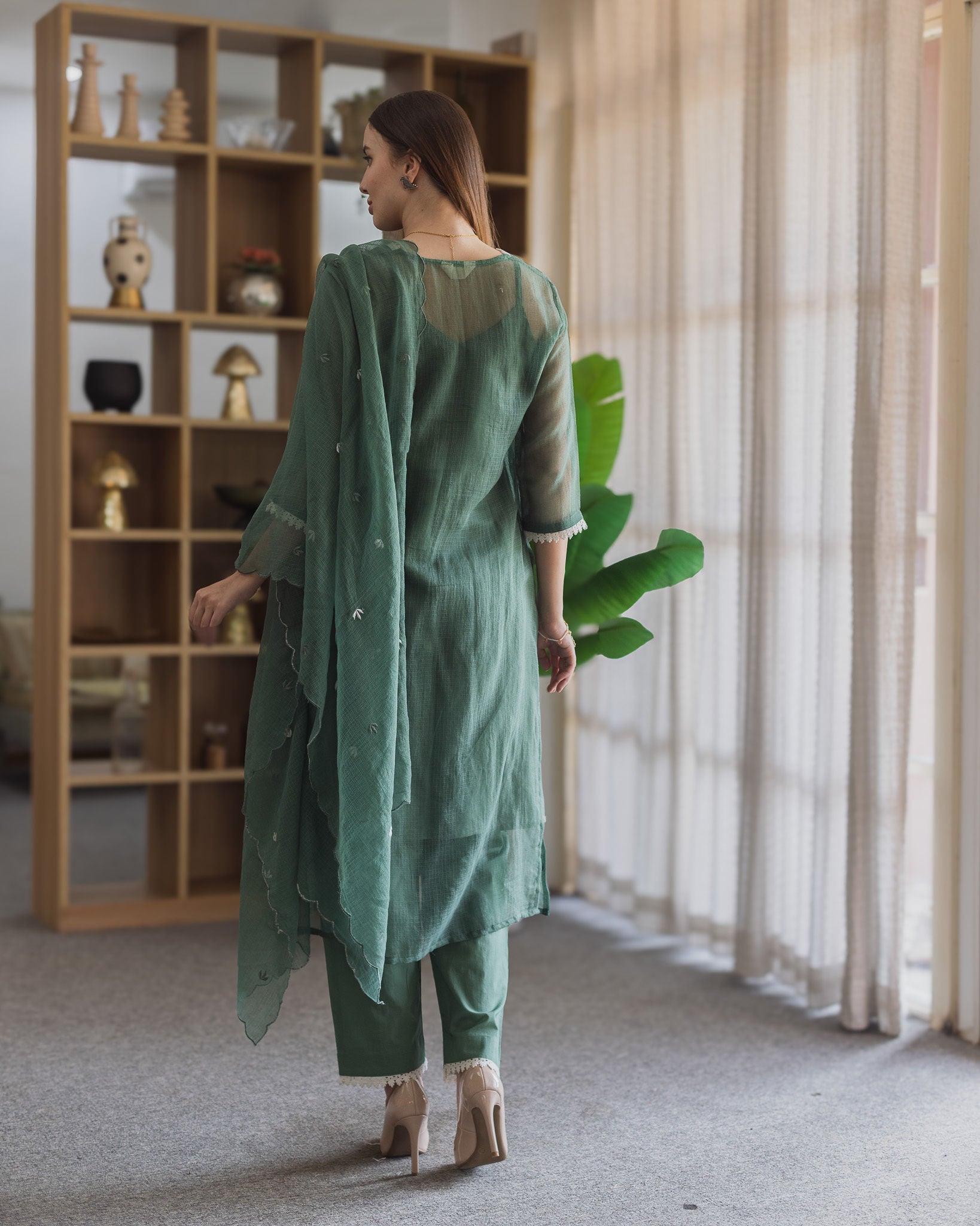 Emerald Green Doriya Embroidered Straight Set