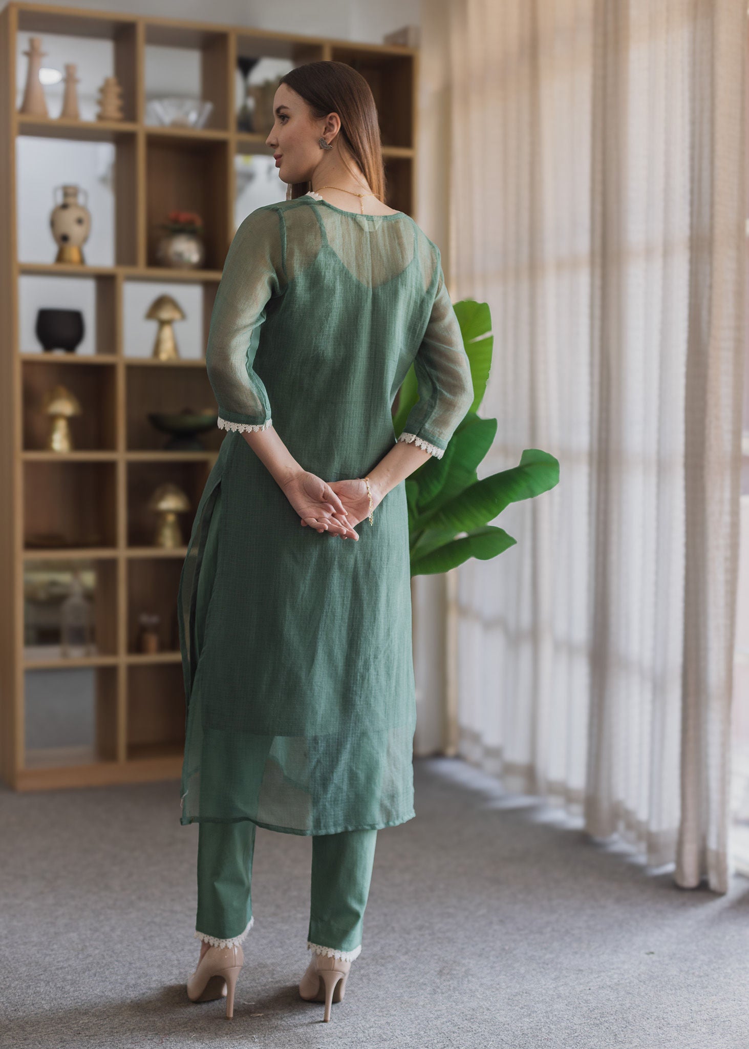 Emerald Green Doriya Embroidered Straight Set