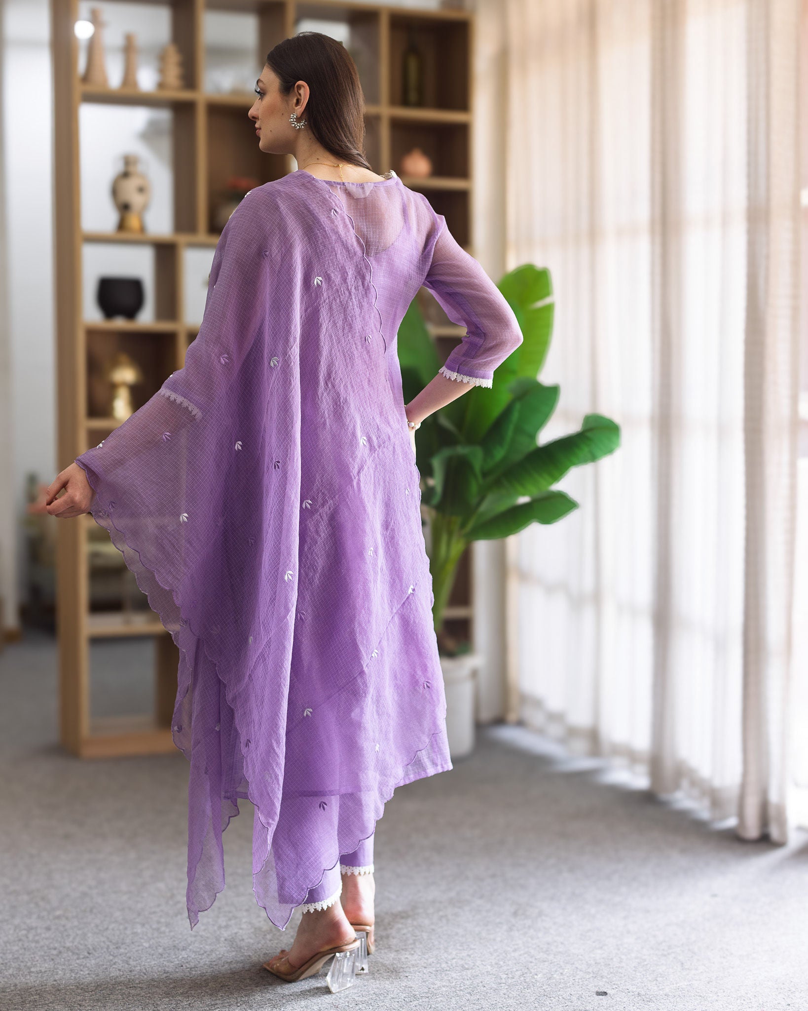 Purple Doriya Embroidered Straight Set