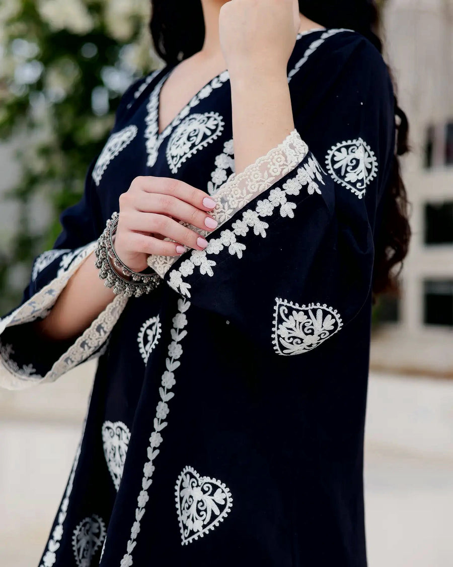 Noir Handcrafted Black Embroidered Kurta Palazzo Set with Organza Dupatta alternate view