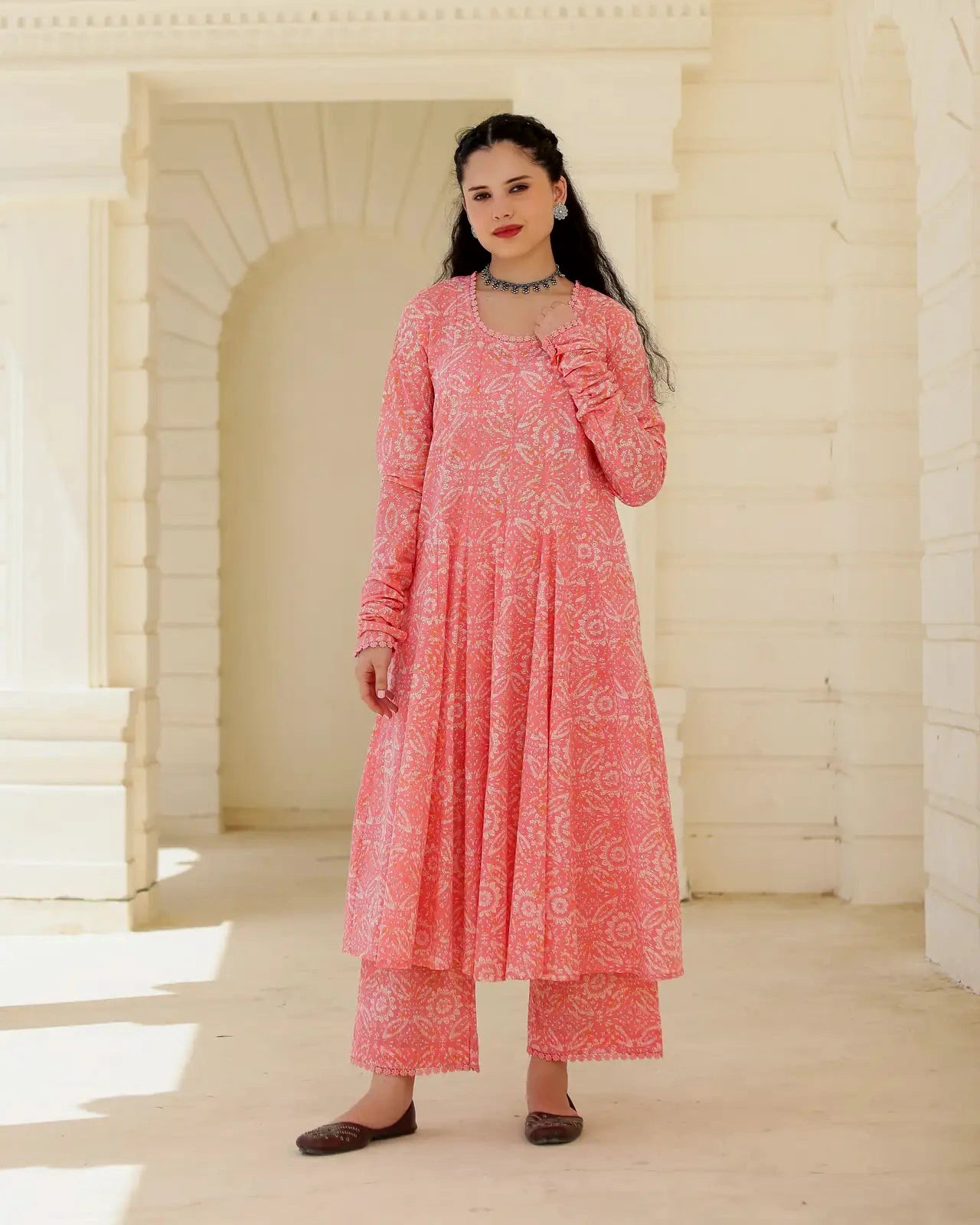 Blush Rose Pink Handblock Cotton Suit Set with Kota Doria Dupatta - AS-TTME-38 (3)