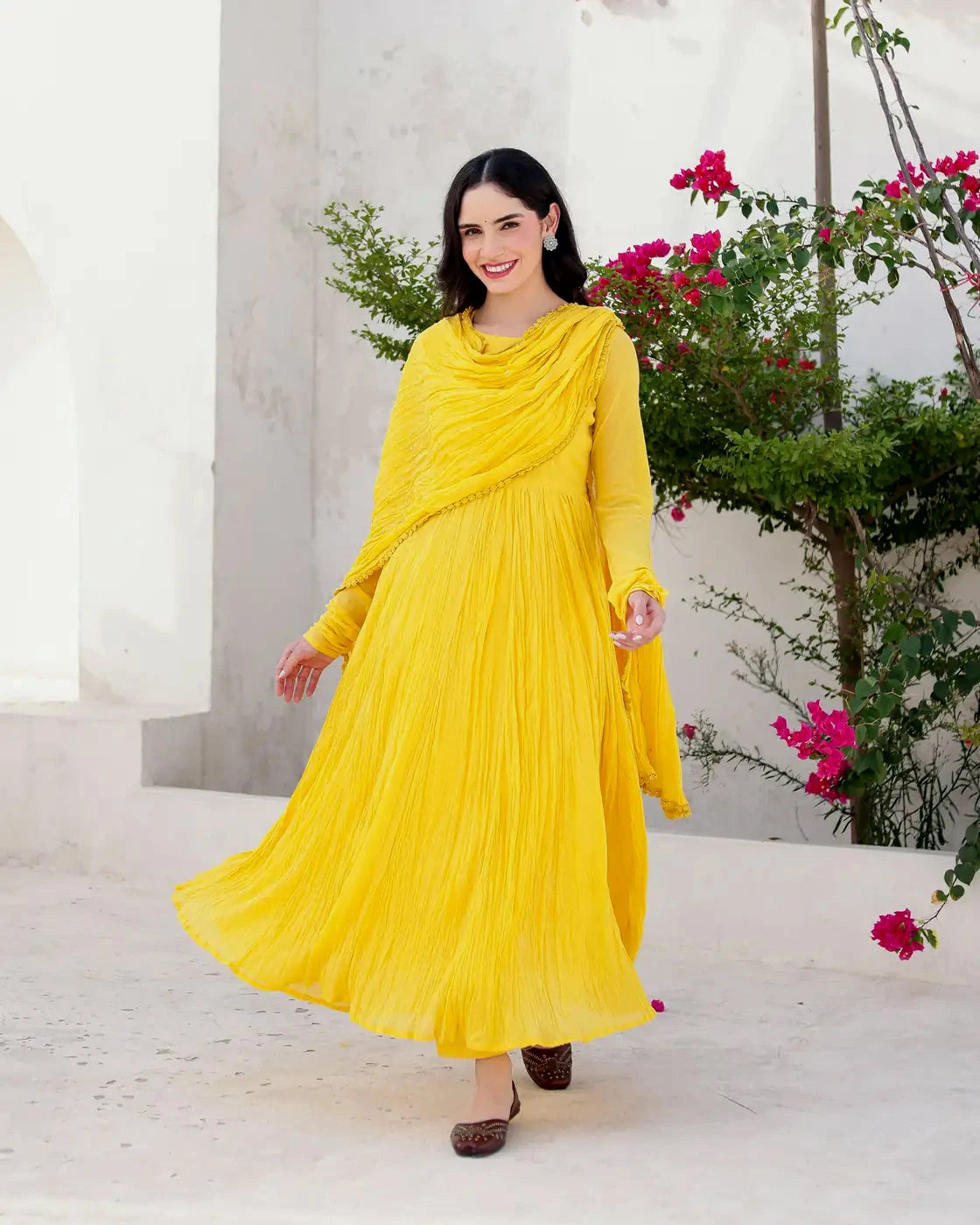 Abeer Yellow Cotton Mulmul Anarkali Dress with Taari Embroidered Dupatta - AS-TTME-4 (4)