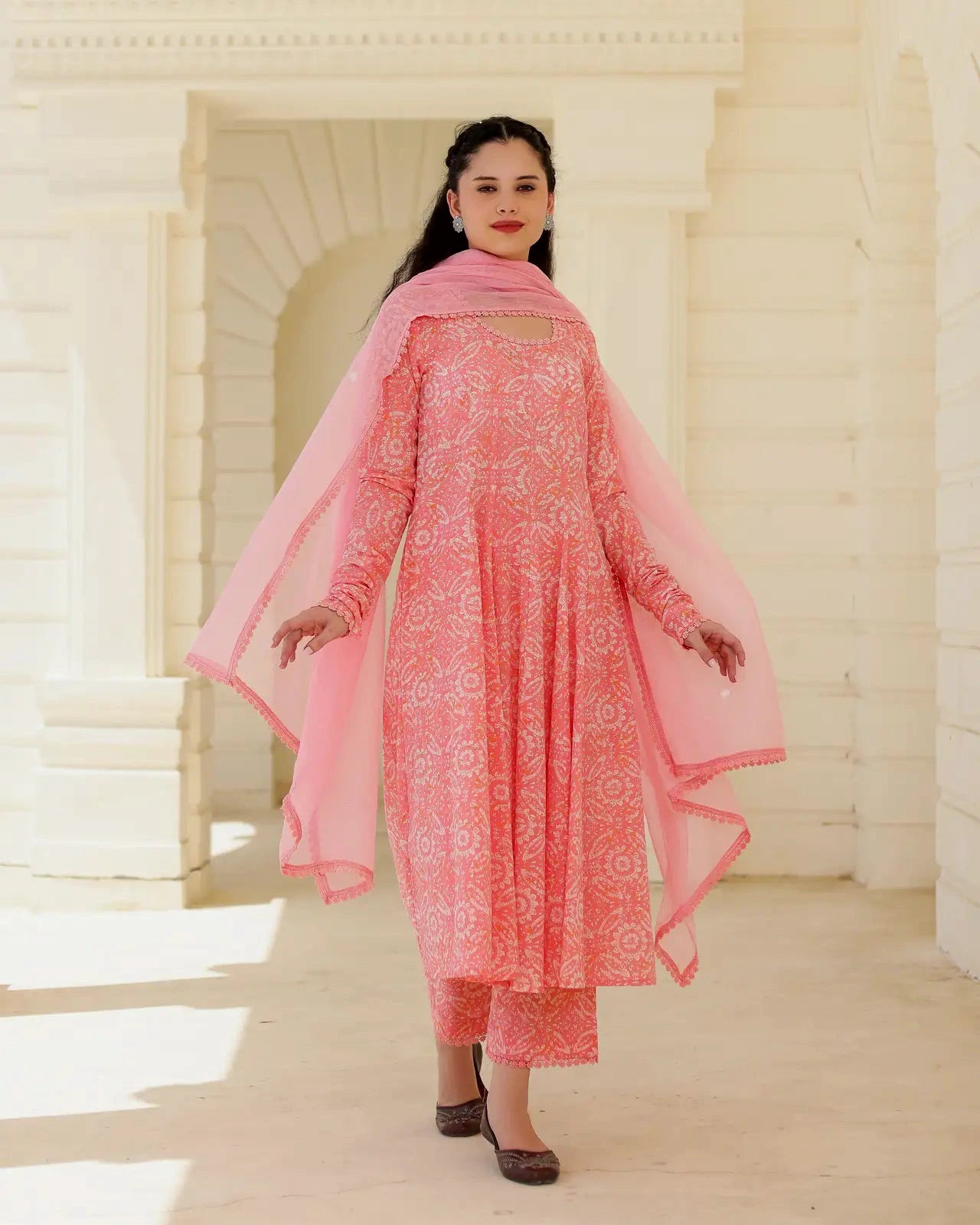 Blush Rose Pink Handblock Cotton Suit Set with Kota Doria Dupatta - AS-TTME-38 (5)