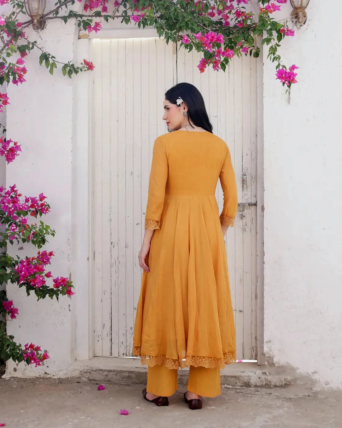 Amaltaas Golden Mustard Cotton Mulmul Anarkali Suit Set with mulmul Dupatta - AS-TTME-8 (3)