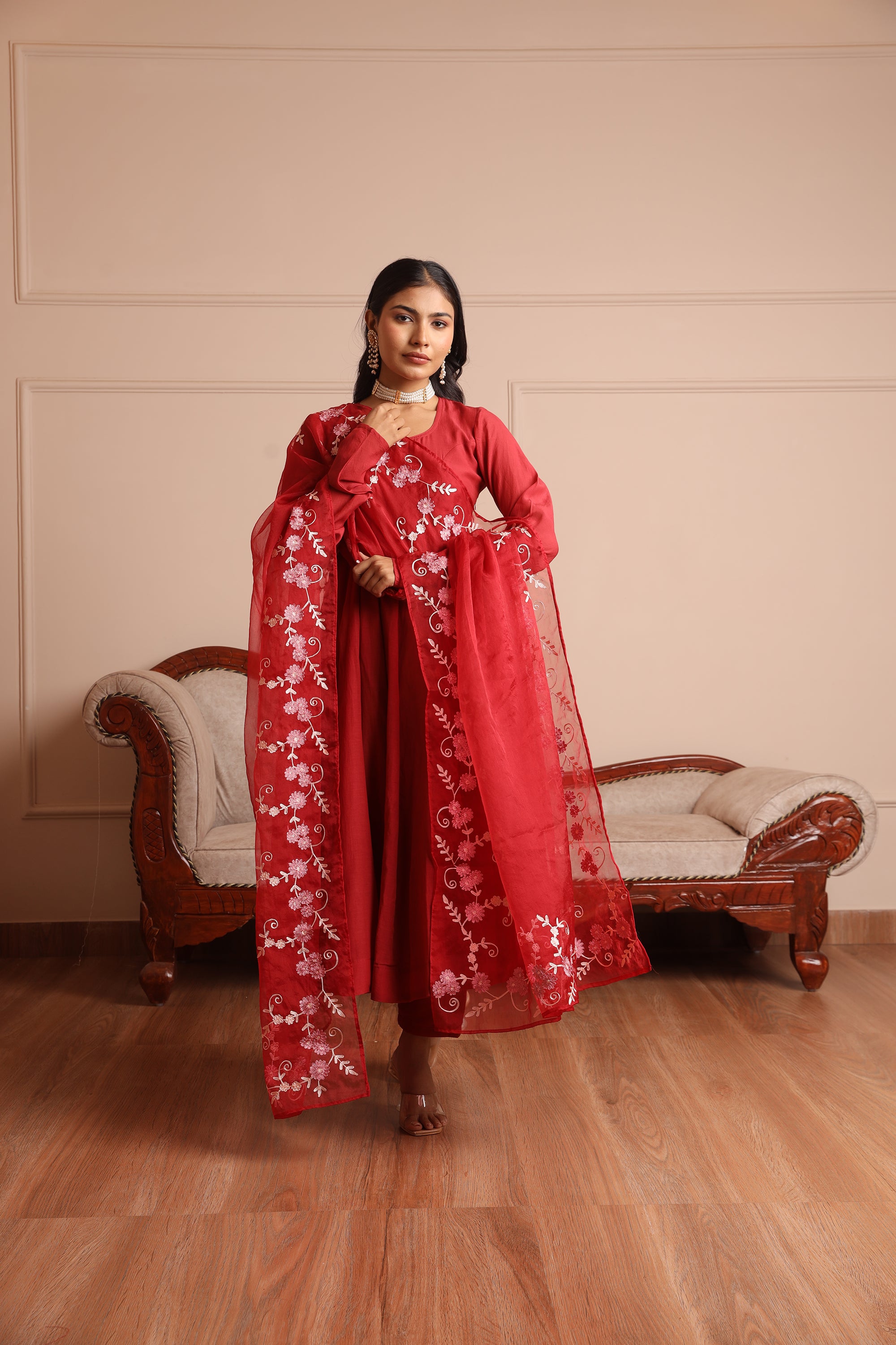 Maroon chanderi anarkali suit - Asrumo