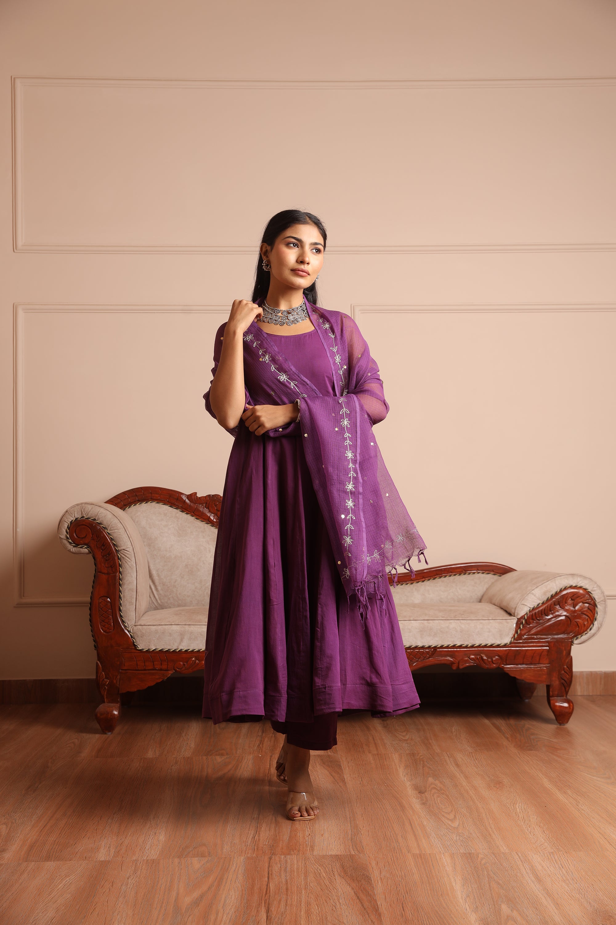 Voilet Mulmul Anarkali Set - Asrumo